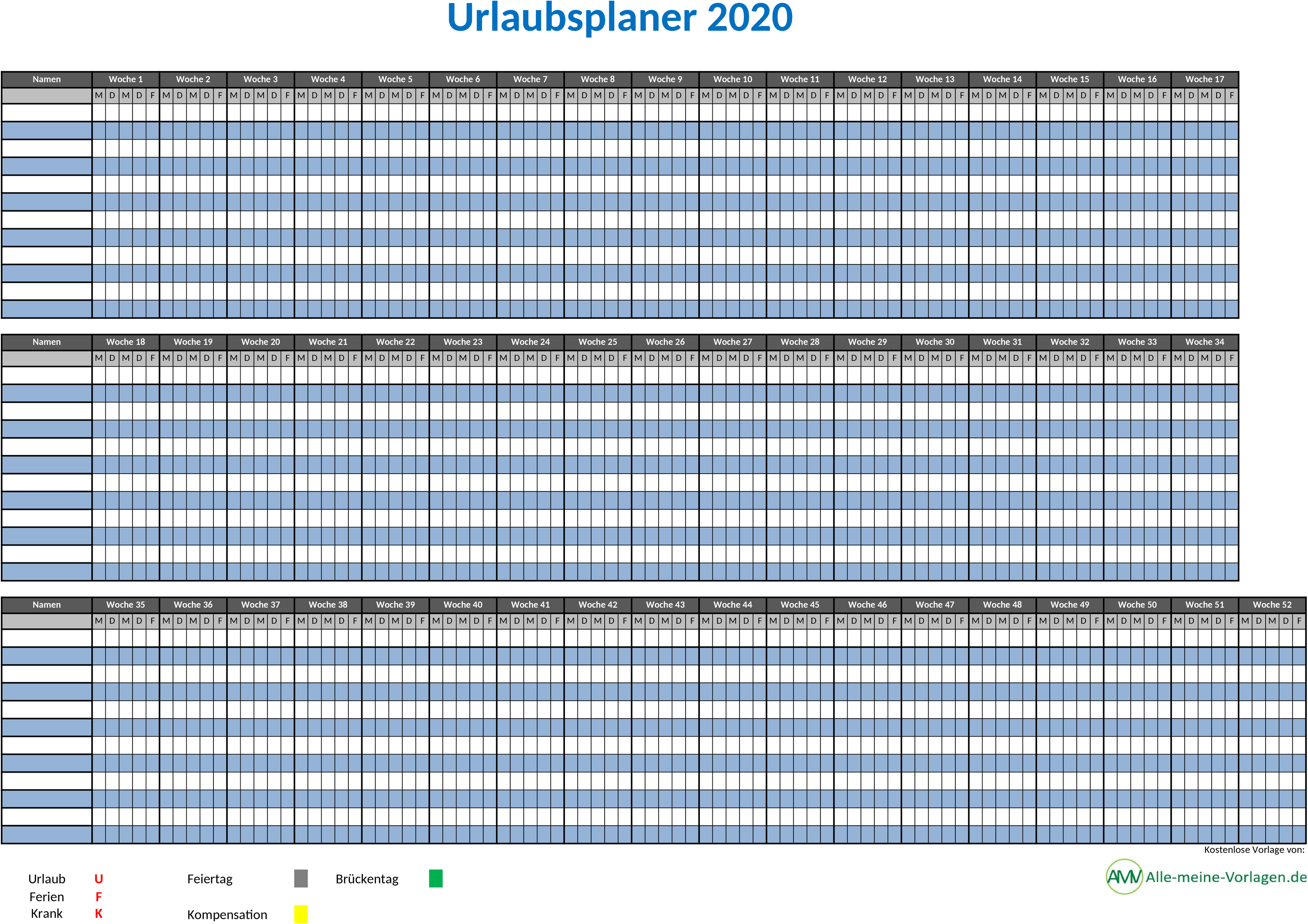 Excel-Vorlage für Urlaubs- und Ferienplanung