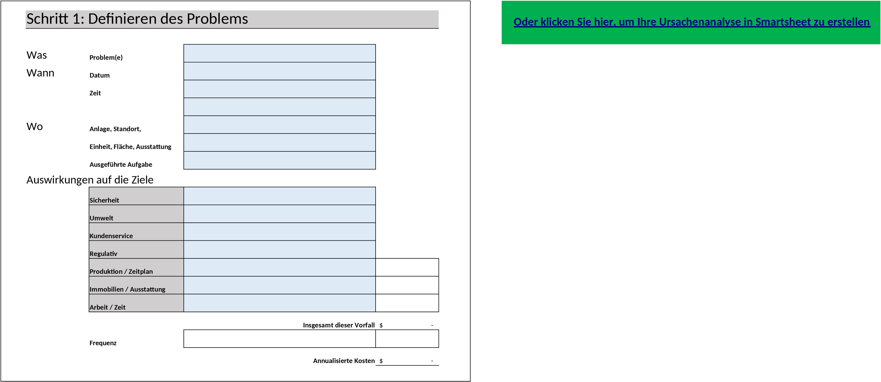 Excel-Vorlage zur Ursachenanalyse
