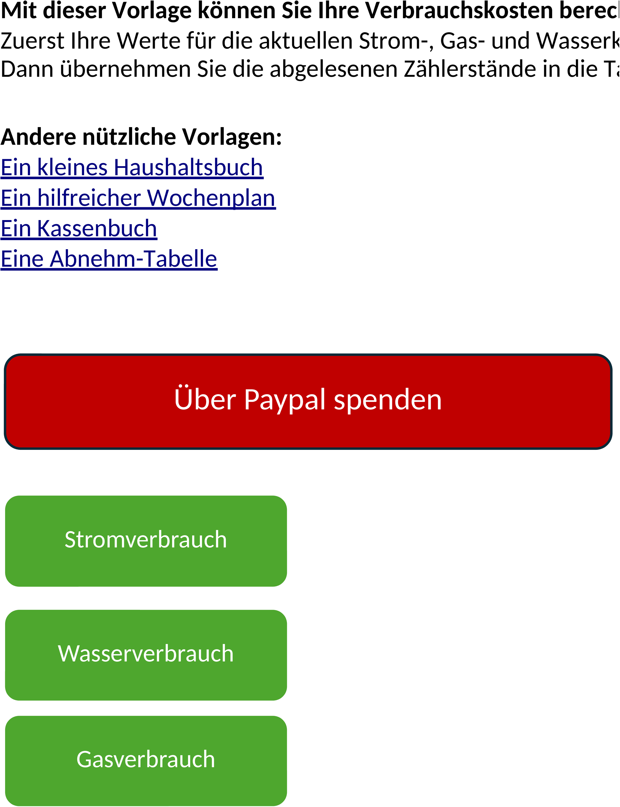 Excel-Vorlage zur Verbrauchskostenanalyse für Strom, Gas und Wasser