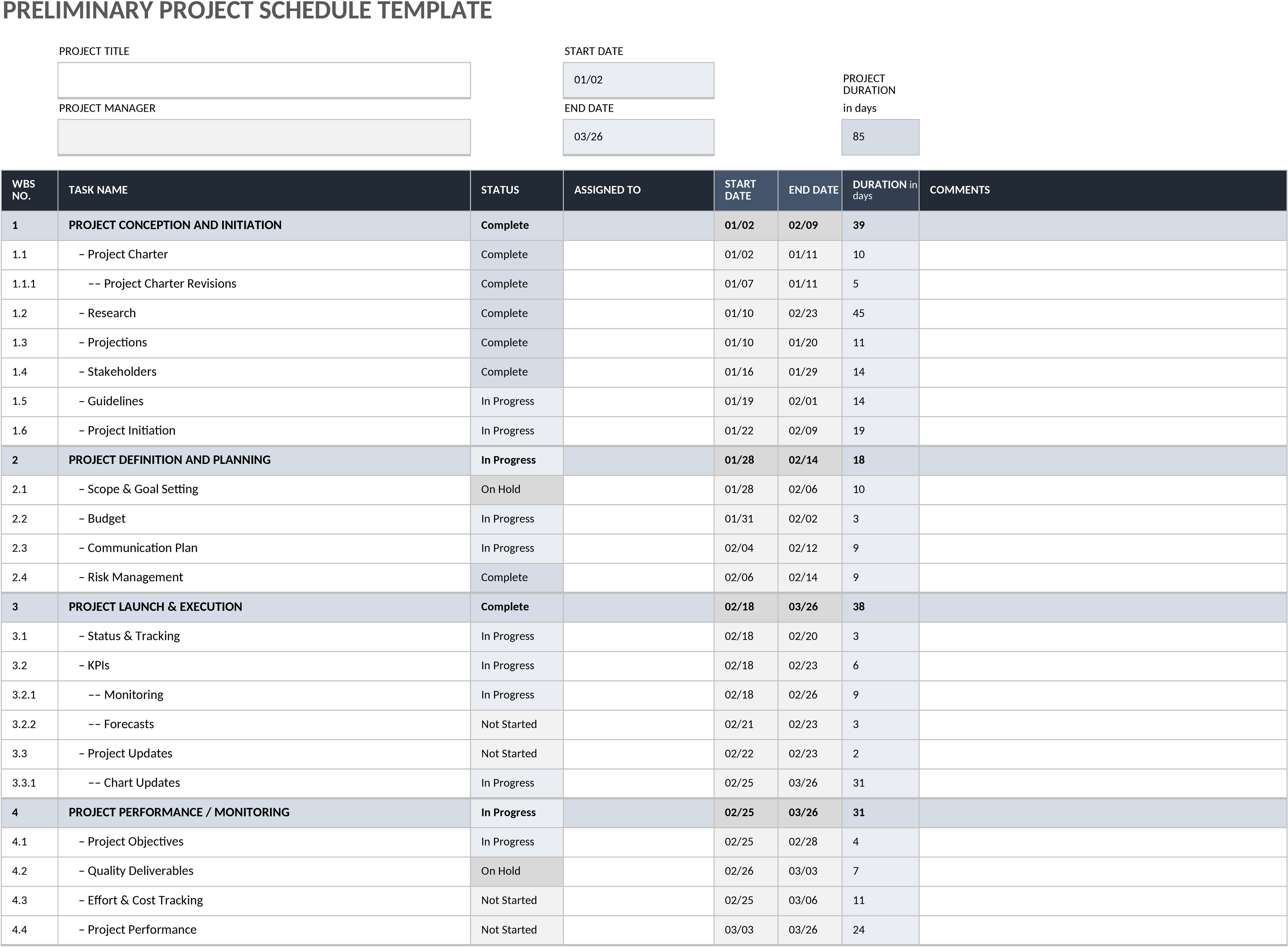 Excel Vorlage: Vorläufiger Projektzeitplan