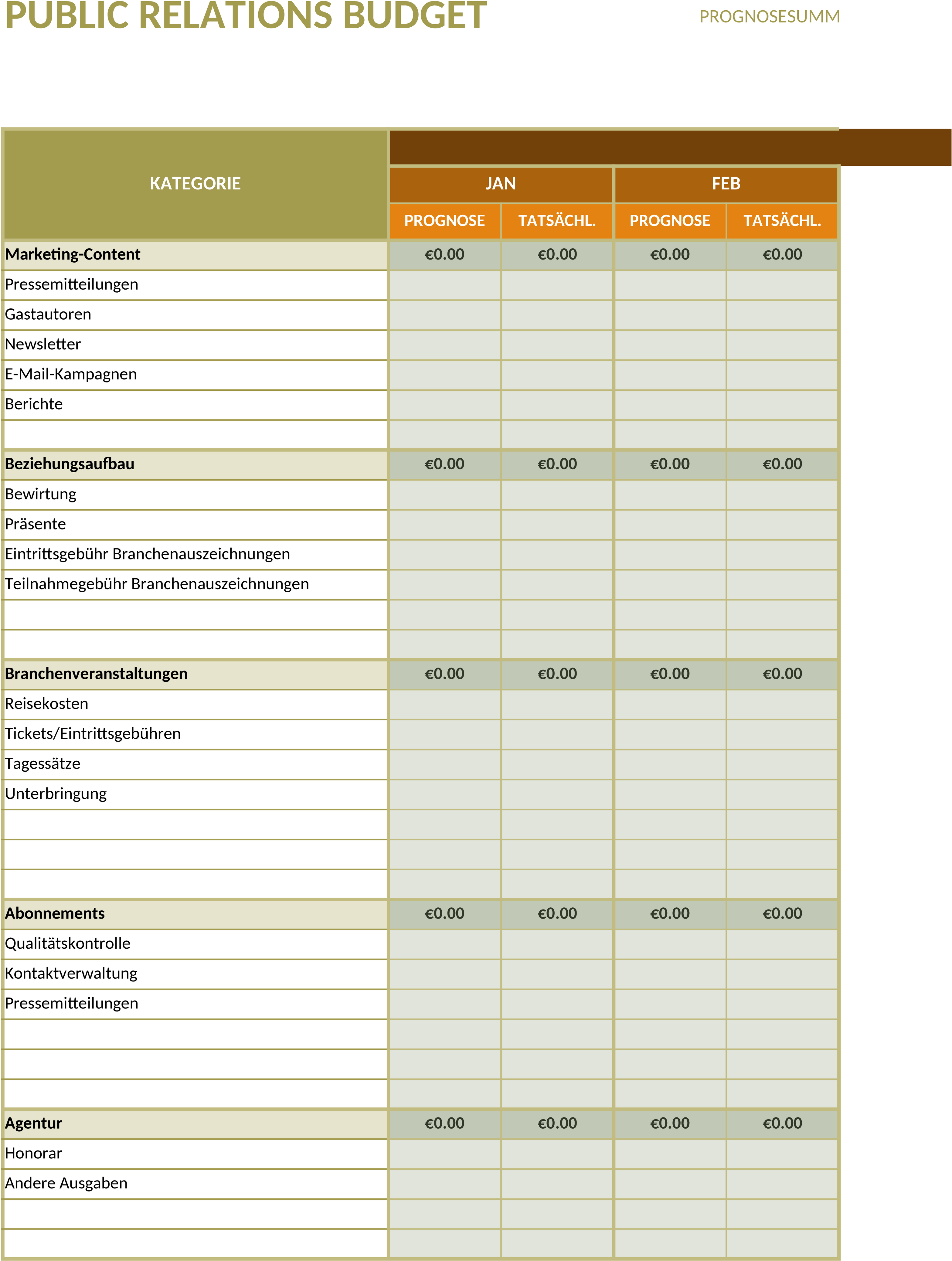 Excel-Vorlage für Öffentlichkeitsarbeit-Budgetplanung