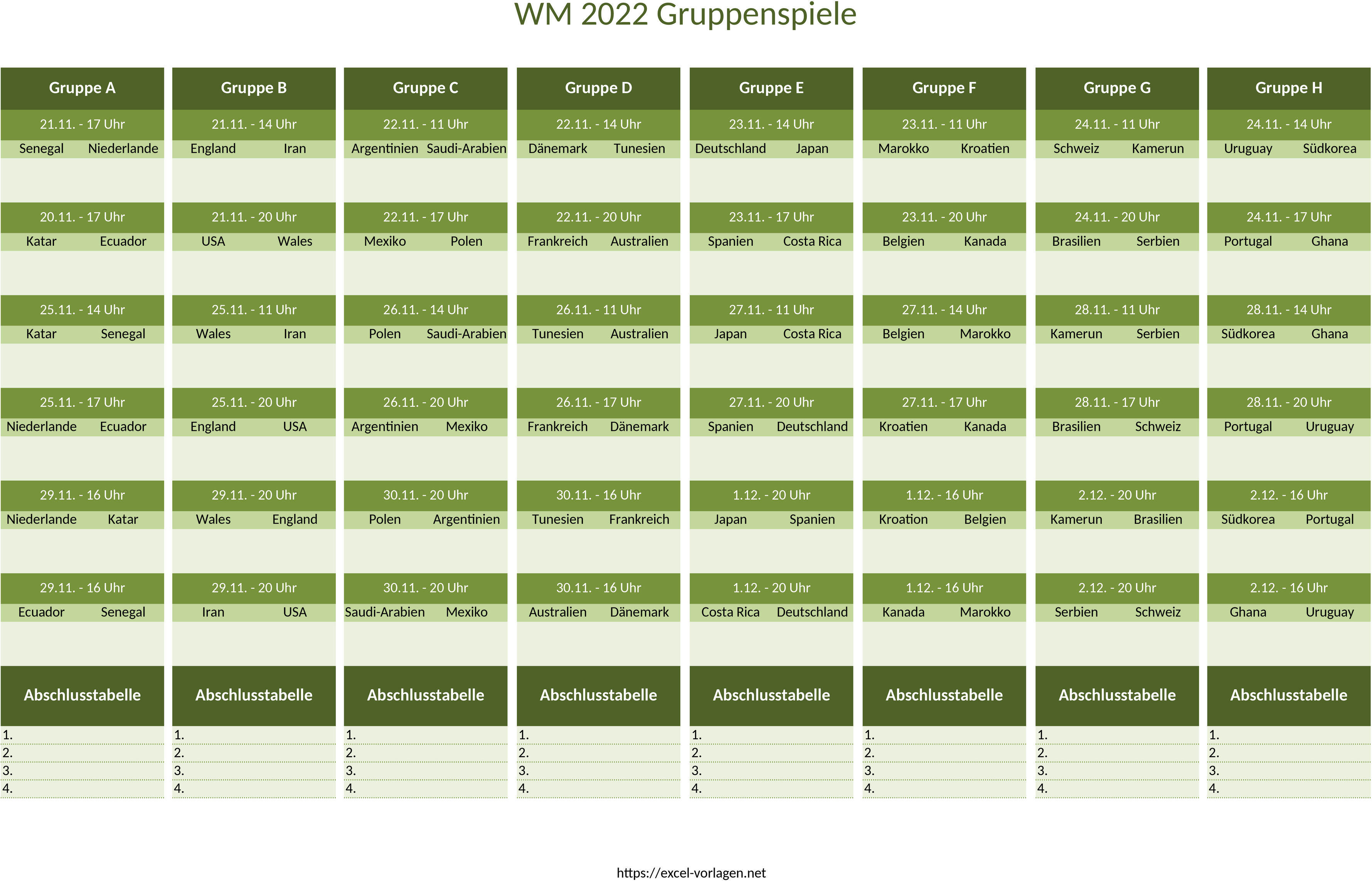 WM Spielplan 2022 Excelvorlage