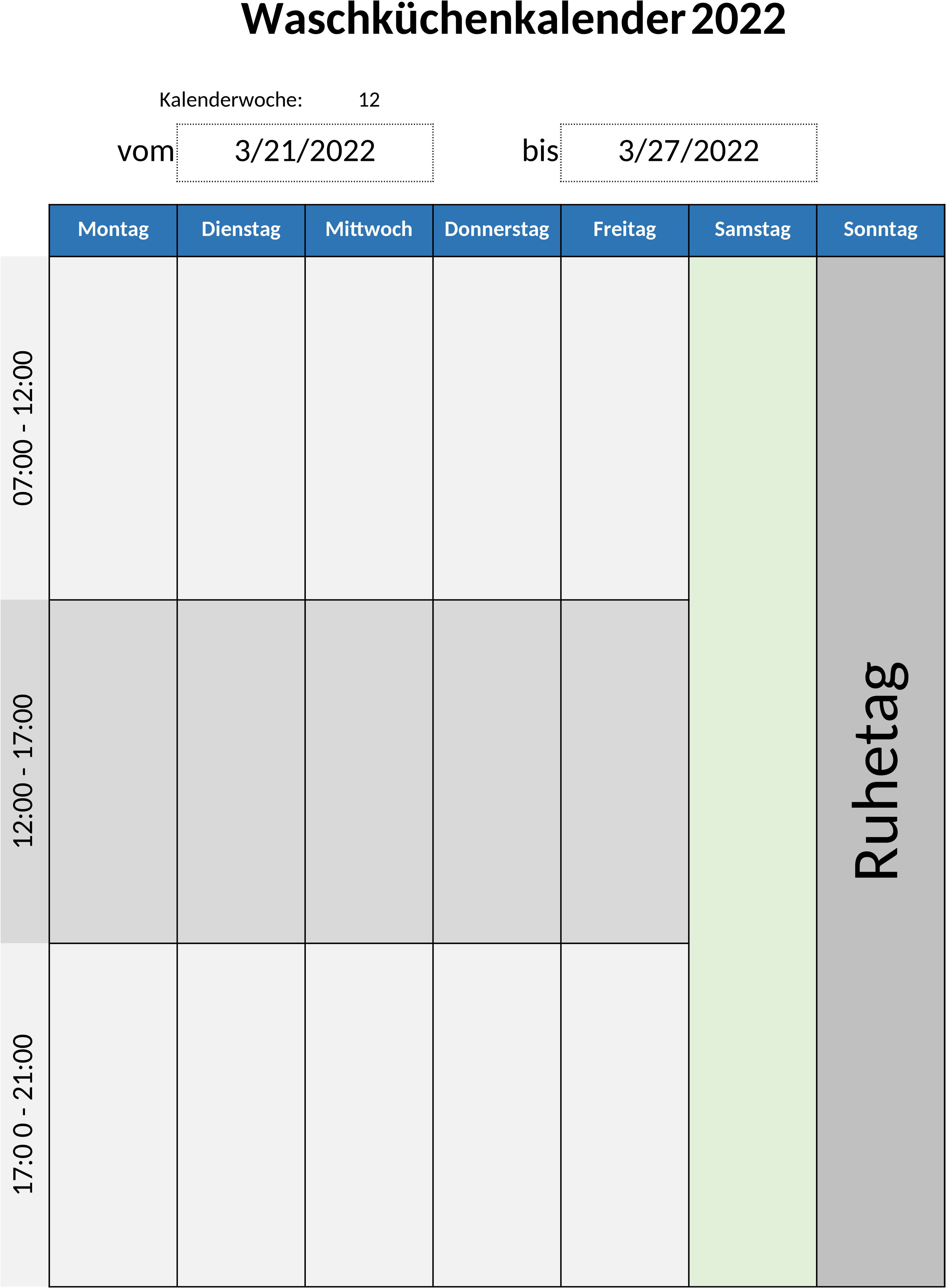 Excel-Vorlage für Waschküchenplanung