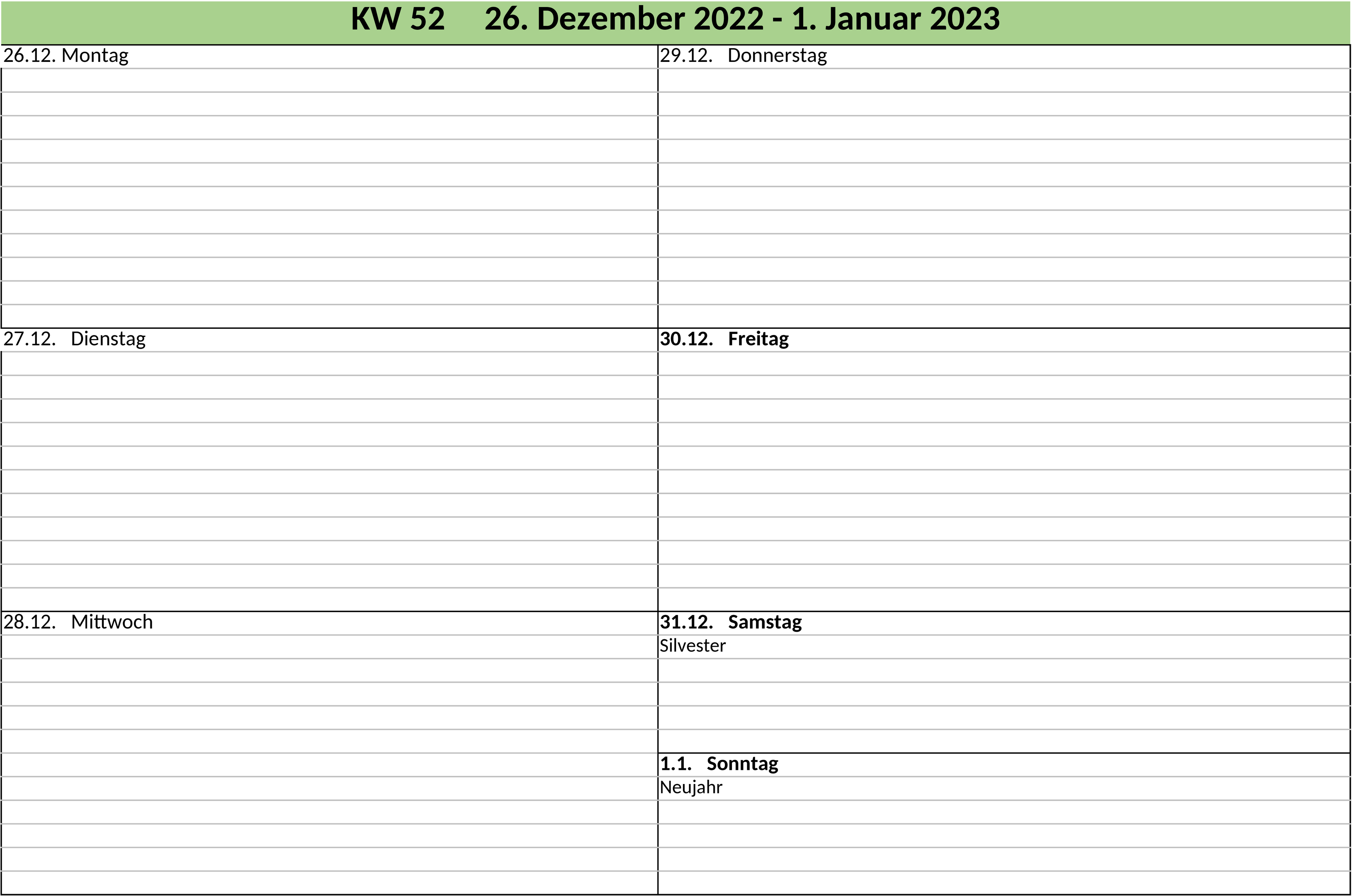 Excel-Vorlage für Wochenkalender 2023