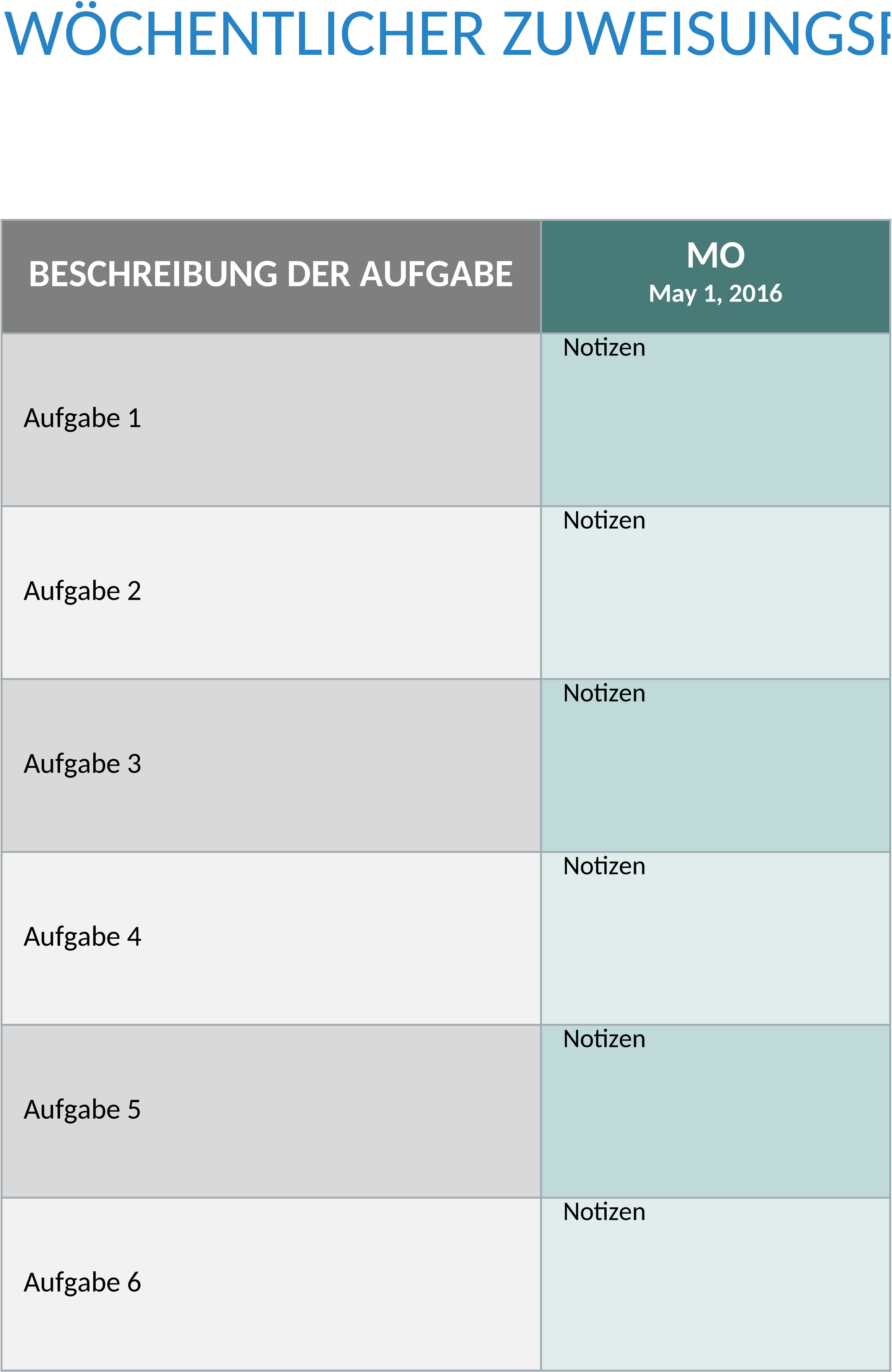 Excel-Vorlage für Wochenaufgabenplan