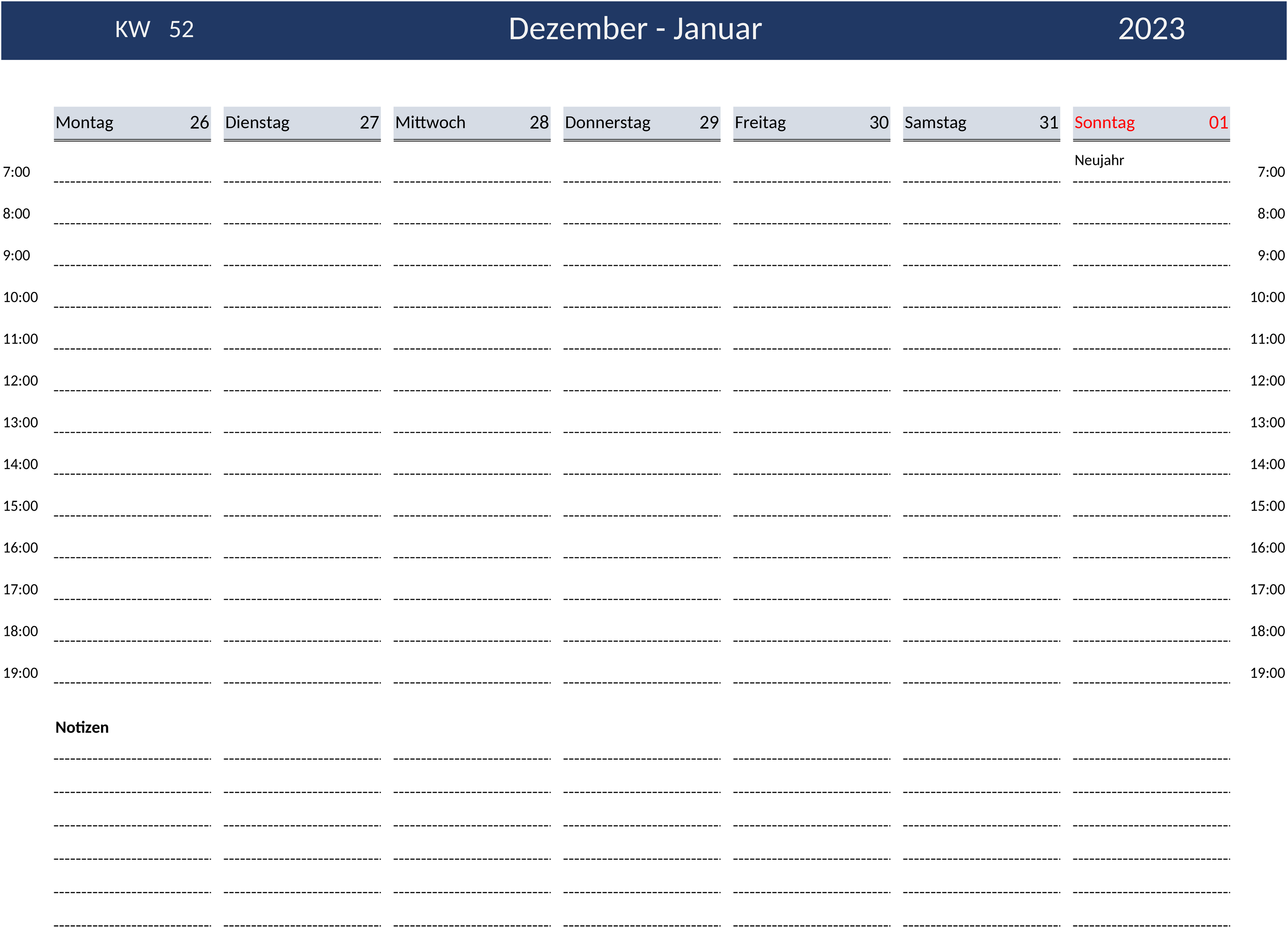 Excel-Vorlage: Wochenkalender 2023 Schweiz