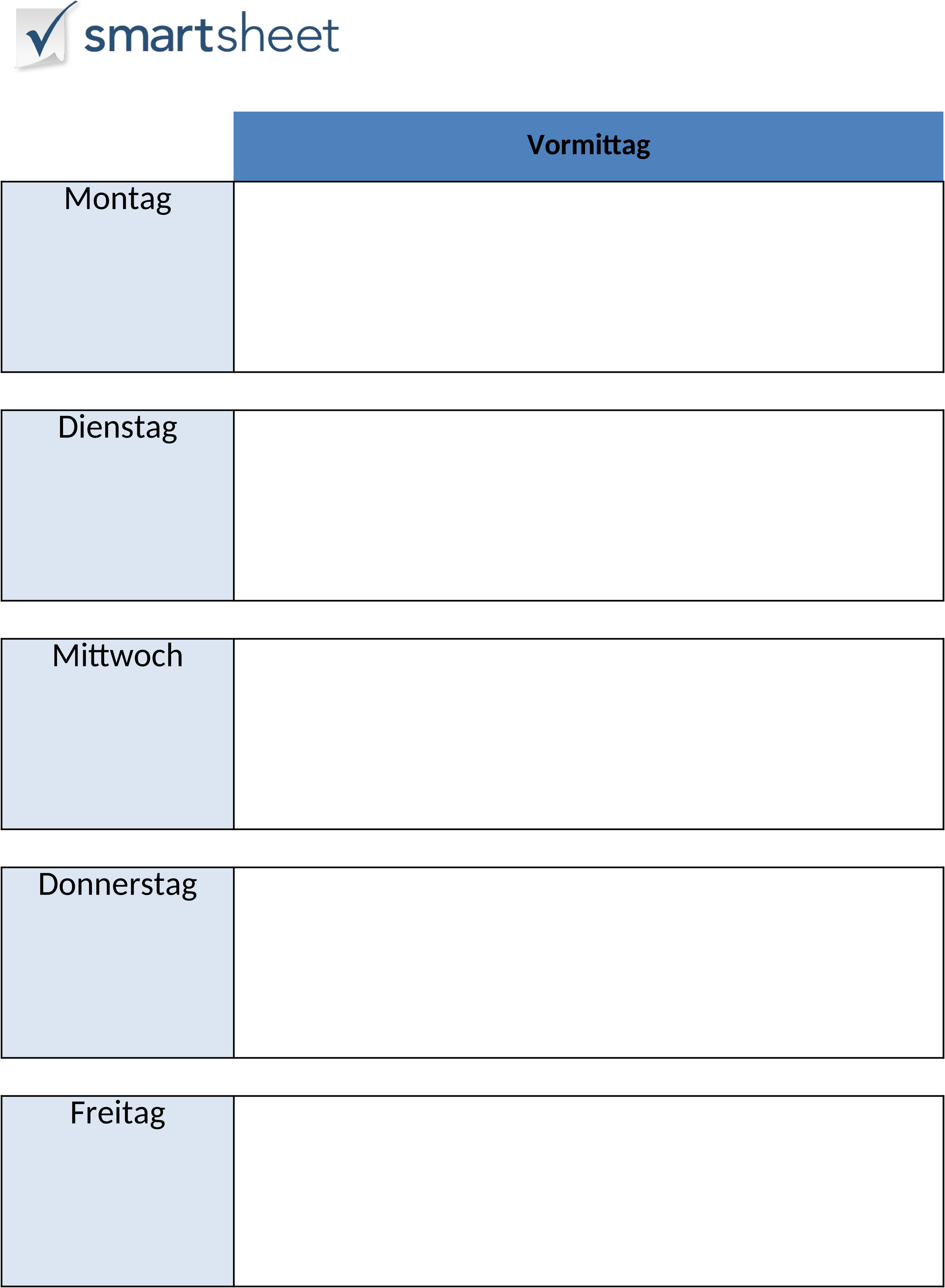 Excel-Vorlage für Wochenpläne Montag bis Sonntag