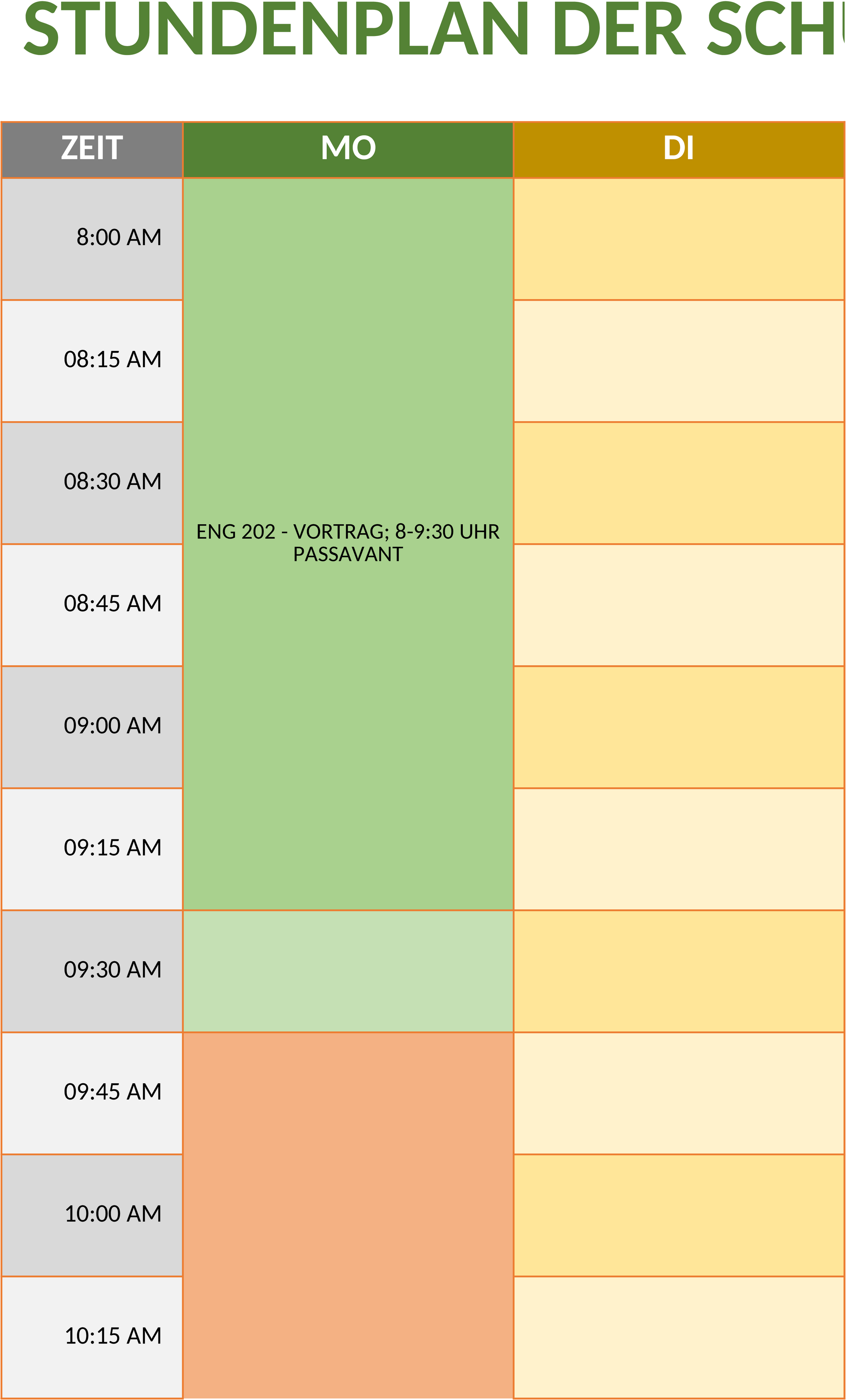 Excel-Vorlage Wochenplan für Studierende