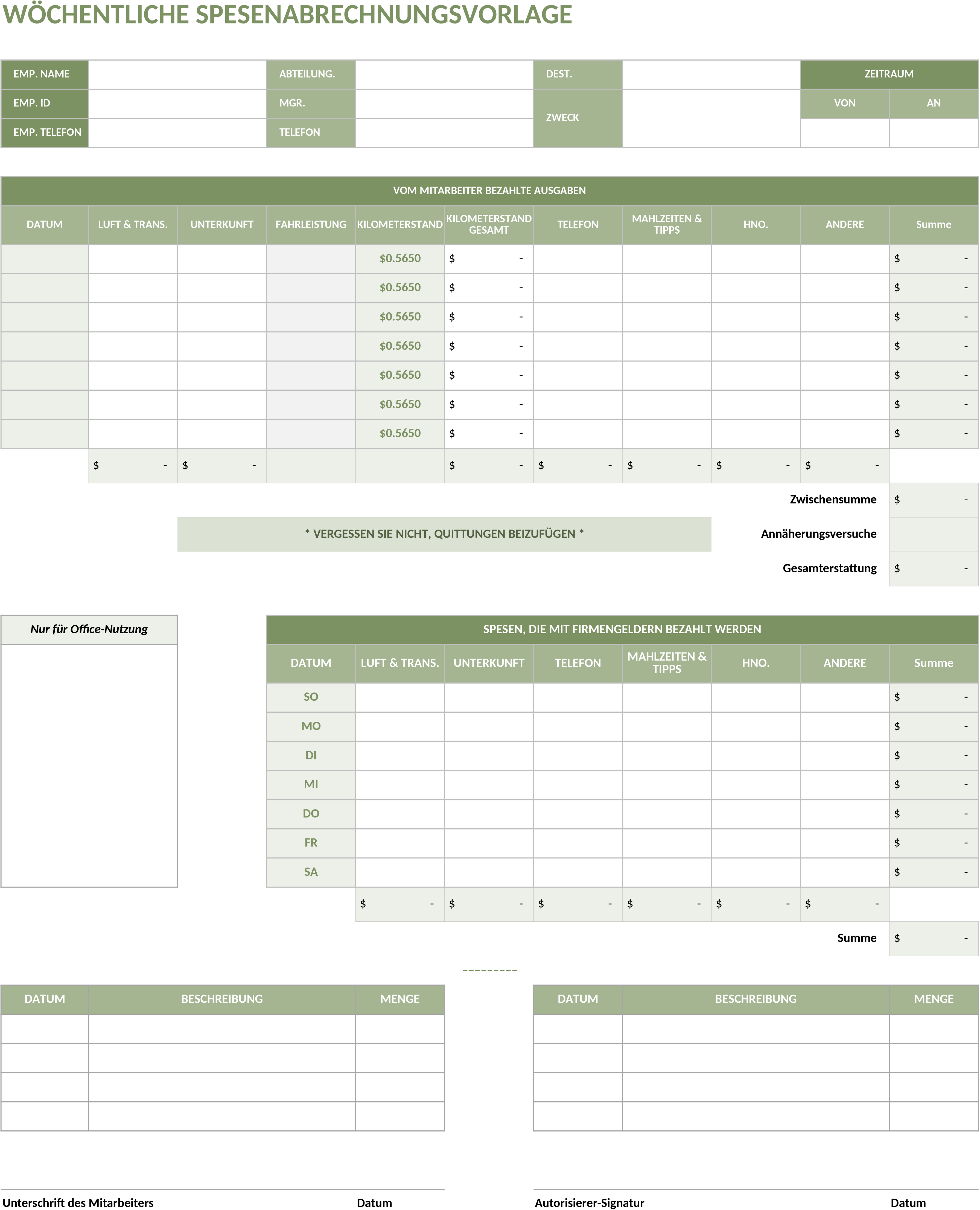 Excel-Vorlage für Wöchentliche Ausgabenübersicht