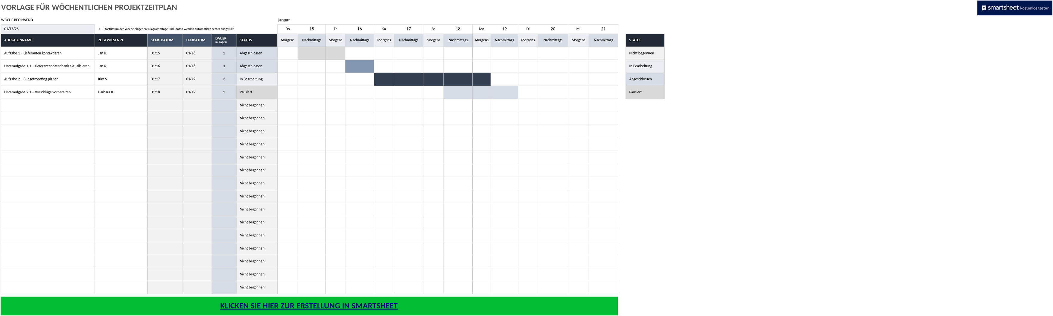 Excel-Vorlage für Wöchentliche Projektzeitpläne