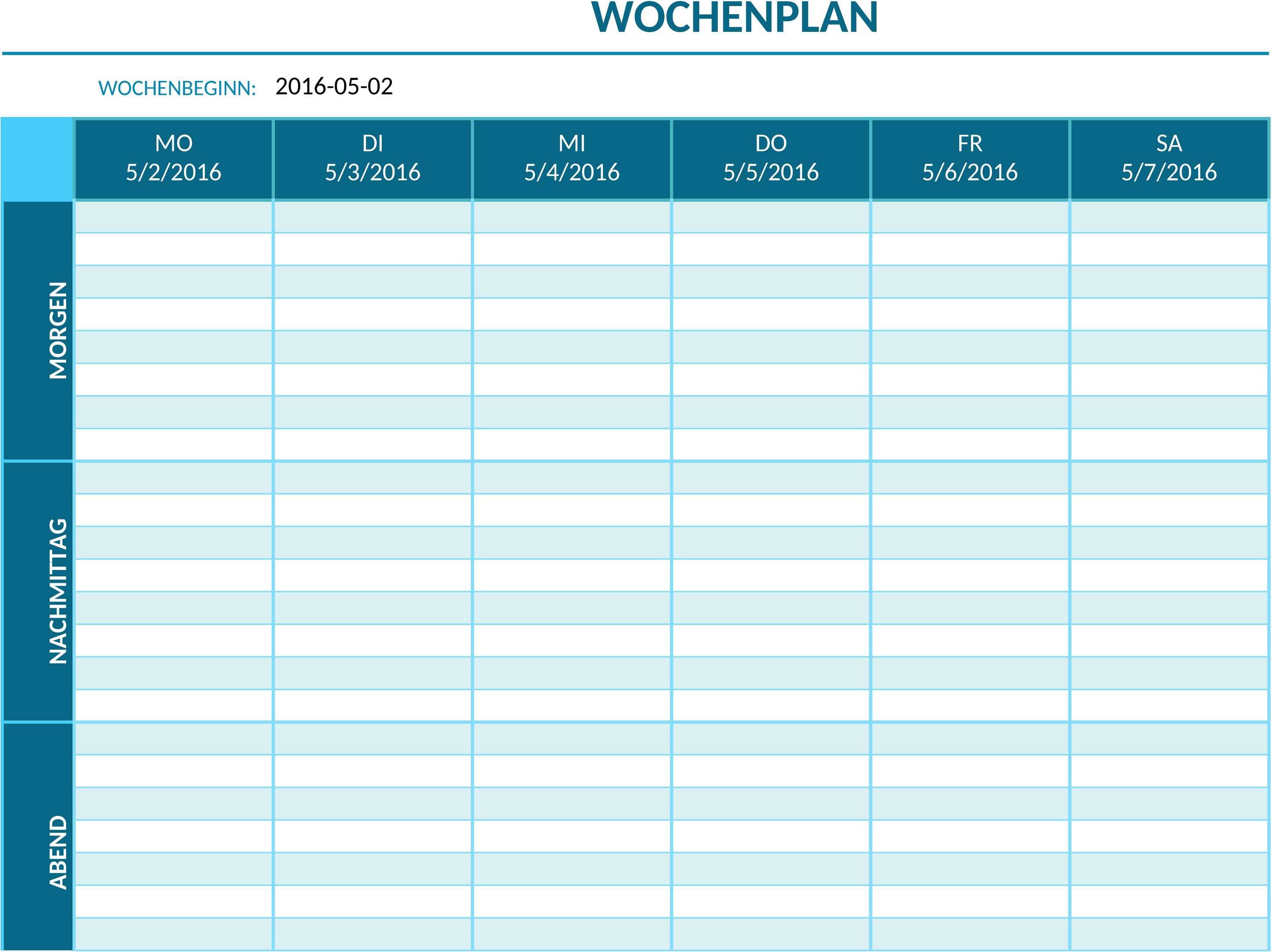 Excel-Vorlage für Wöchentliche Zeitpläne (Mo-Sa)