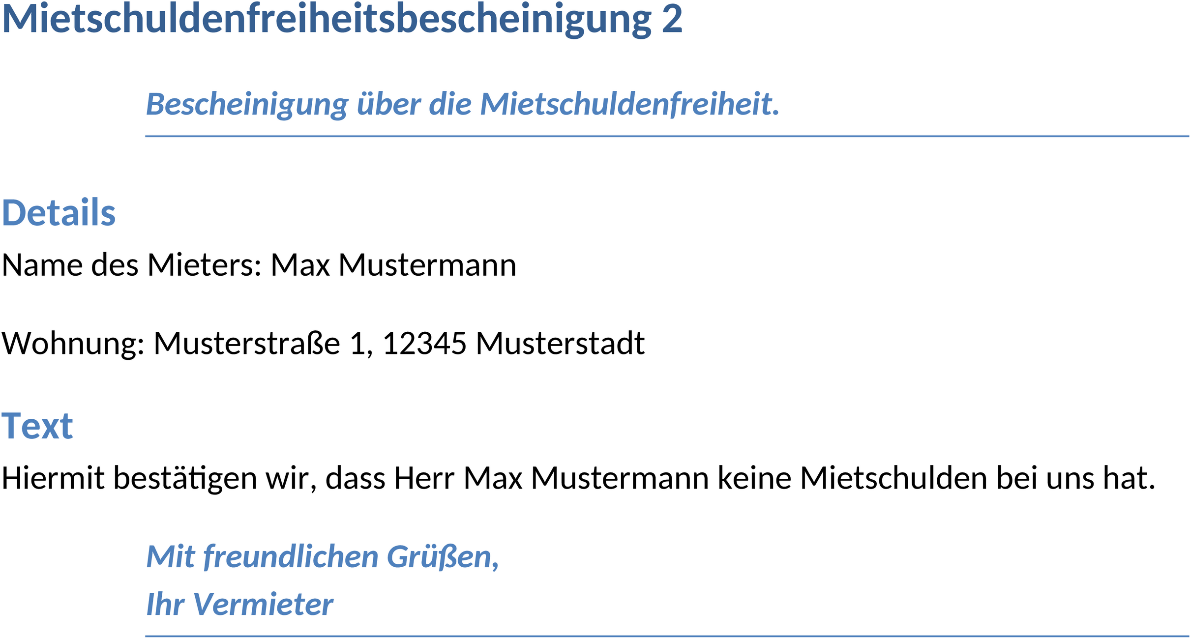 Word-Vorlage Mietschuldenfreiheitsbescheinigung
