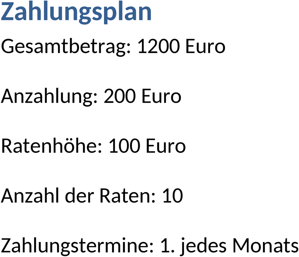 Word-Vorlage Ratenzahlungsvereinbarung