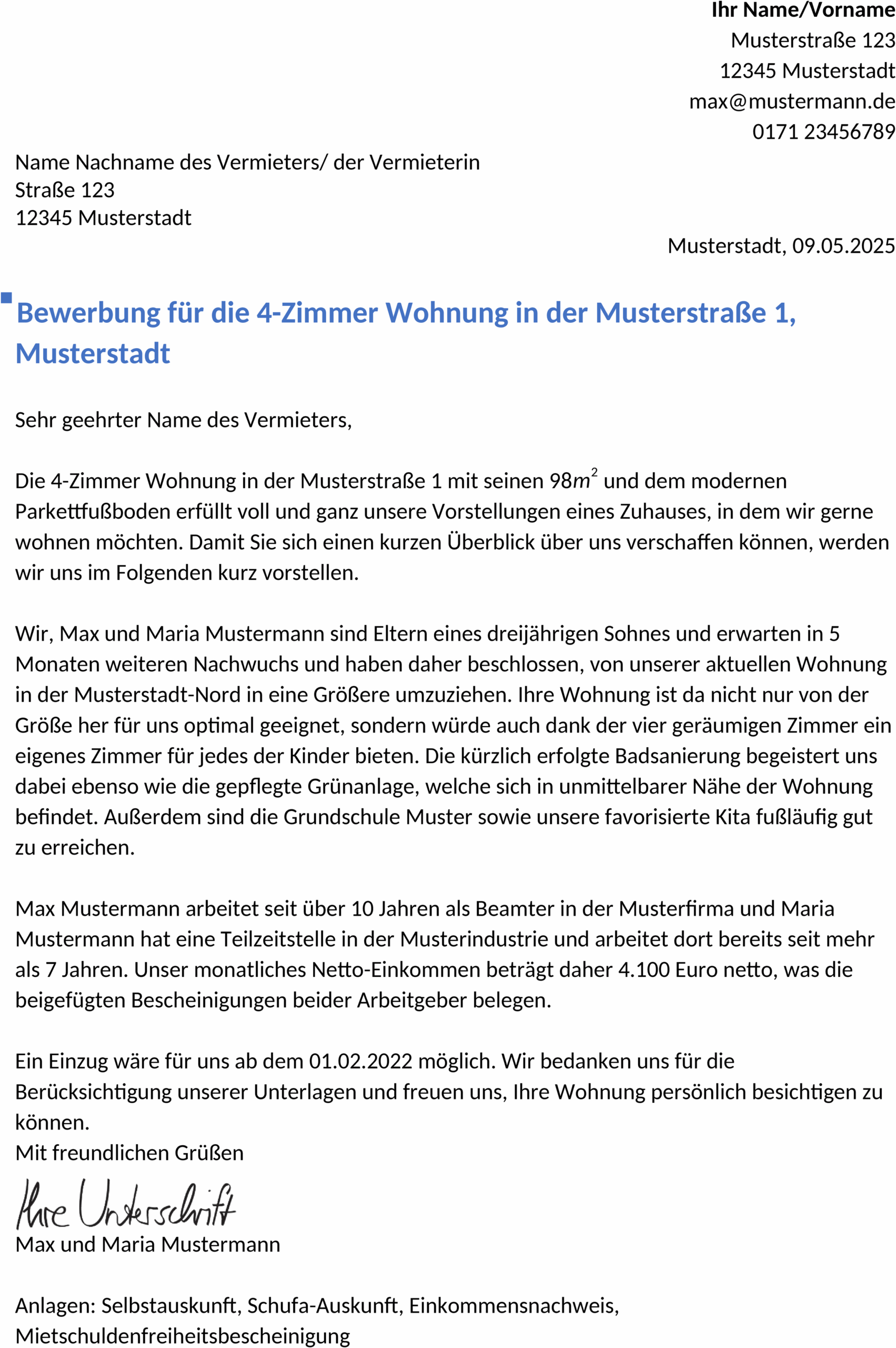 Word-Vorlage Wohnungsbewerbung