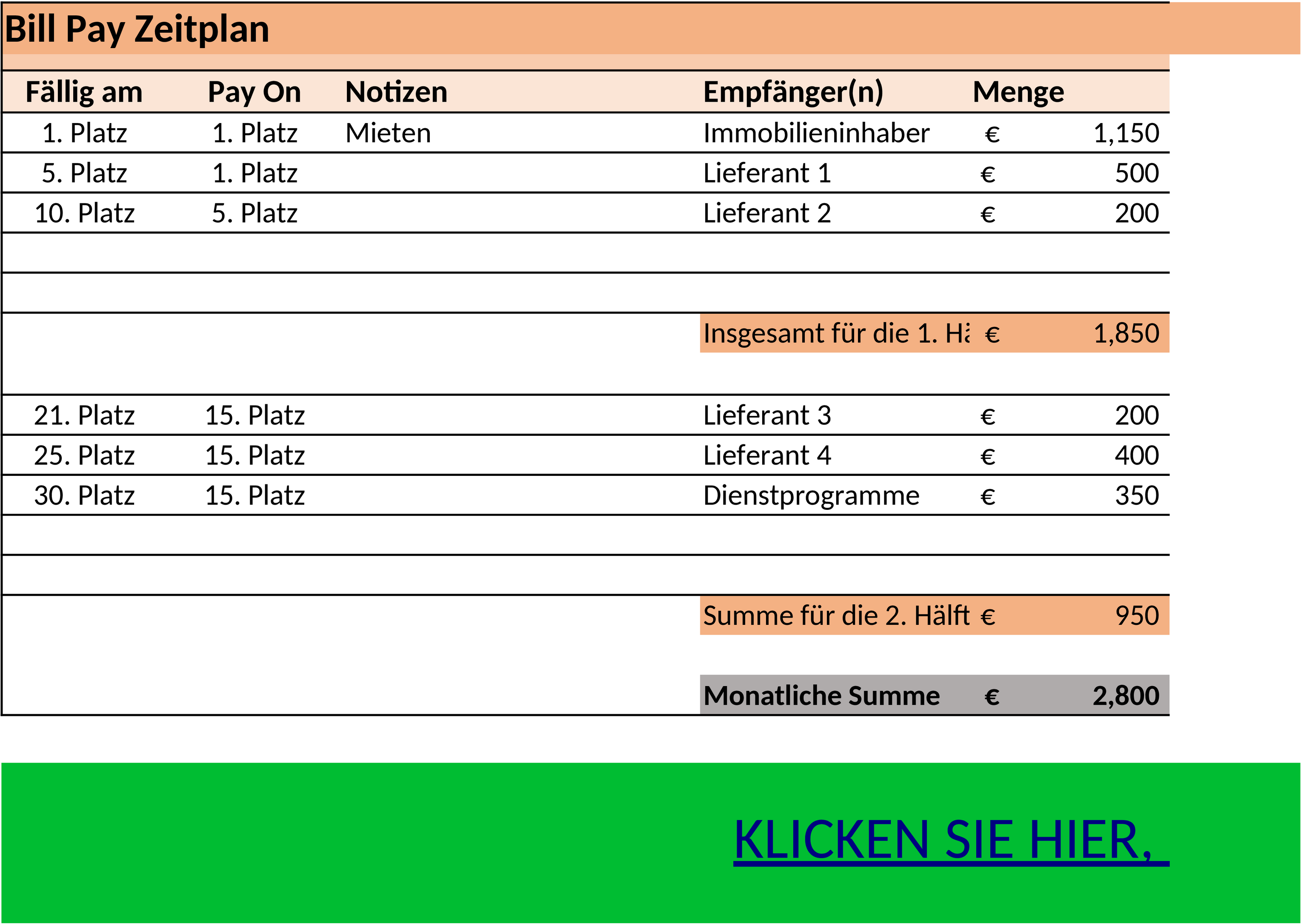 Zahlungsplan Excel Vorlage für Finanzplanung