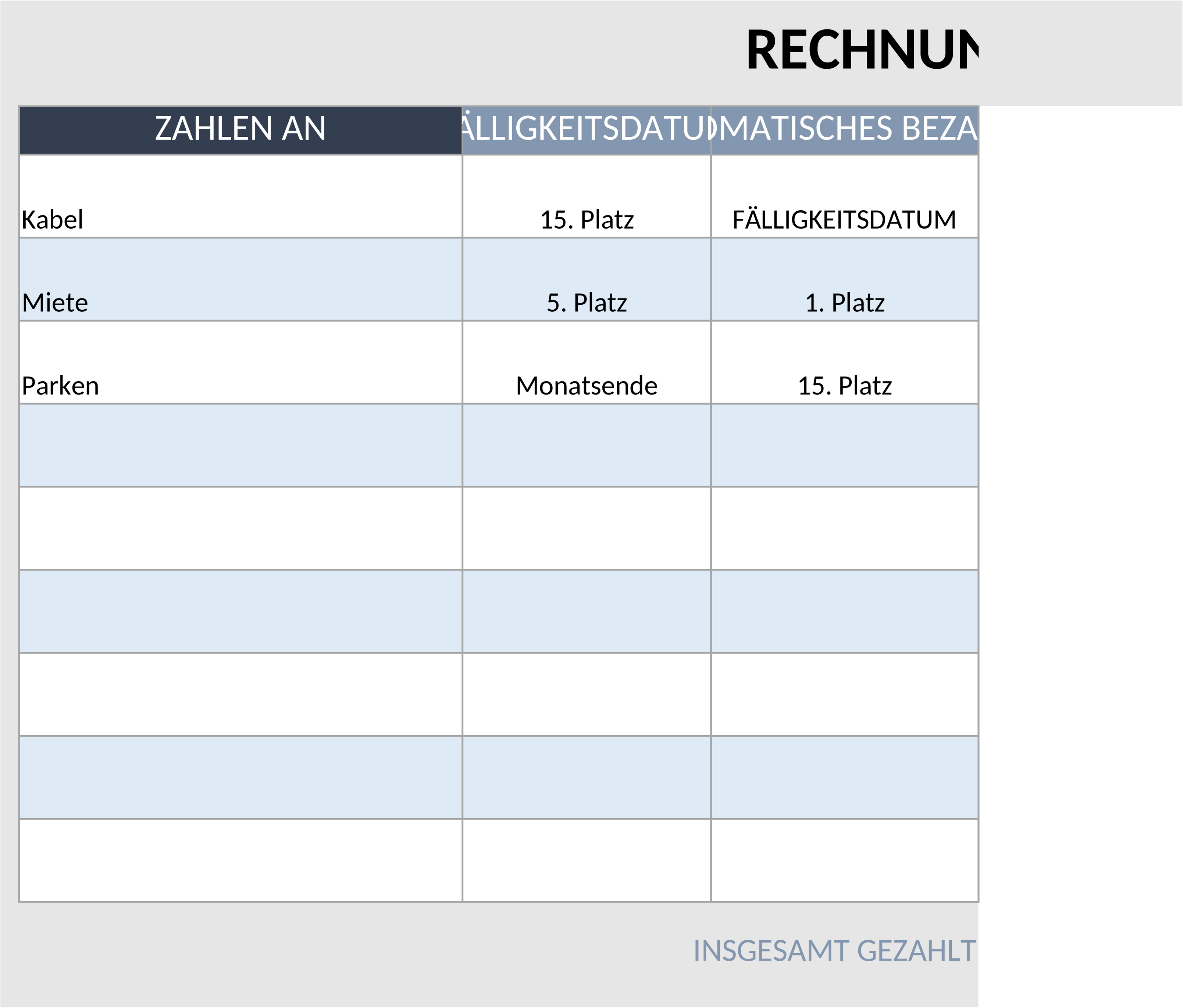 Excel-Vorlage für Zahlungsplan von Rechnungen
