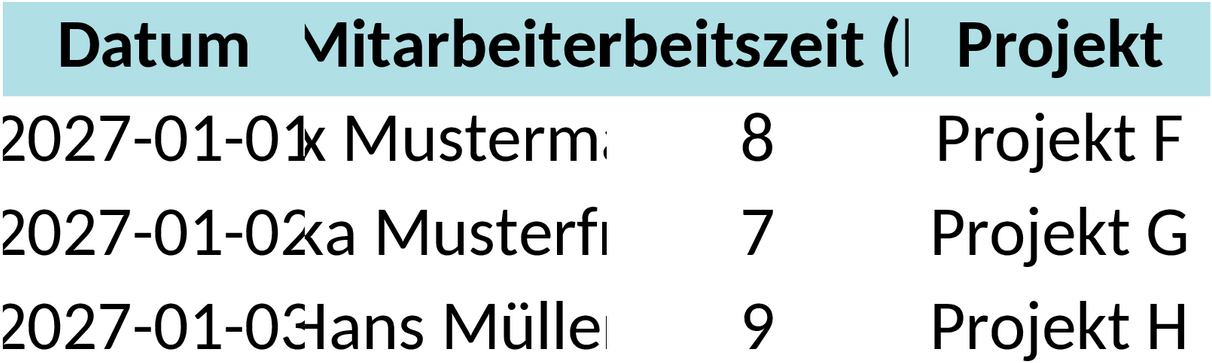 Excel-Vorlage für Zeiterfassung 2027