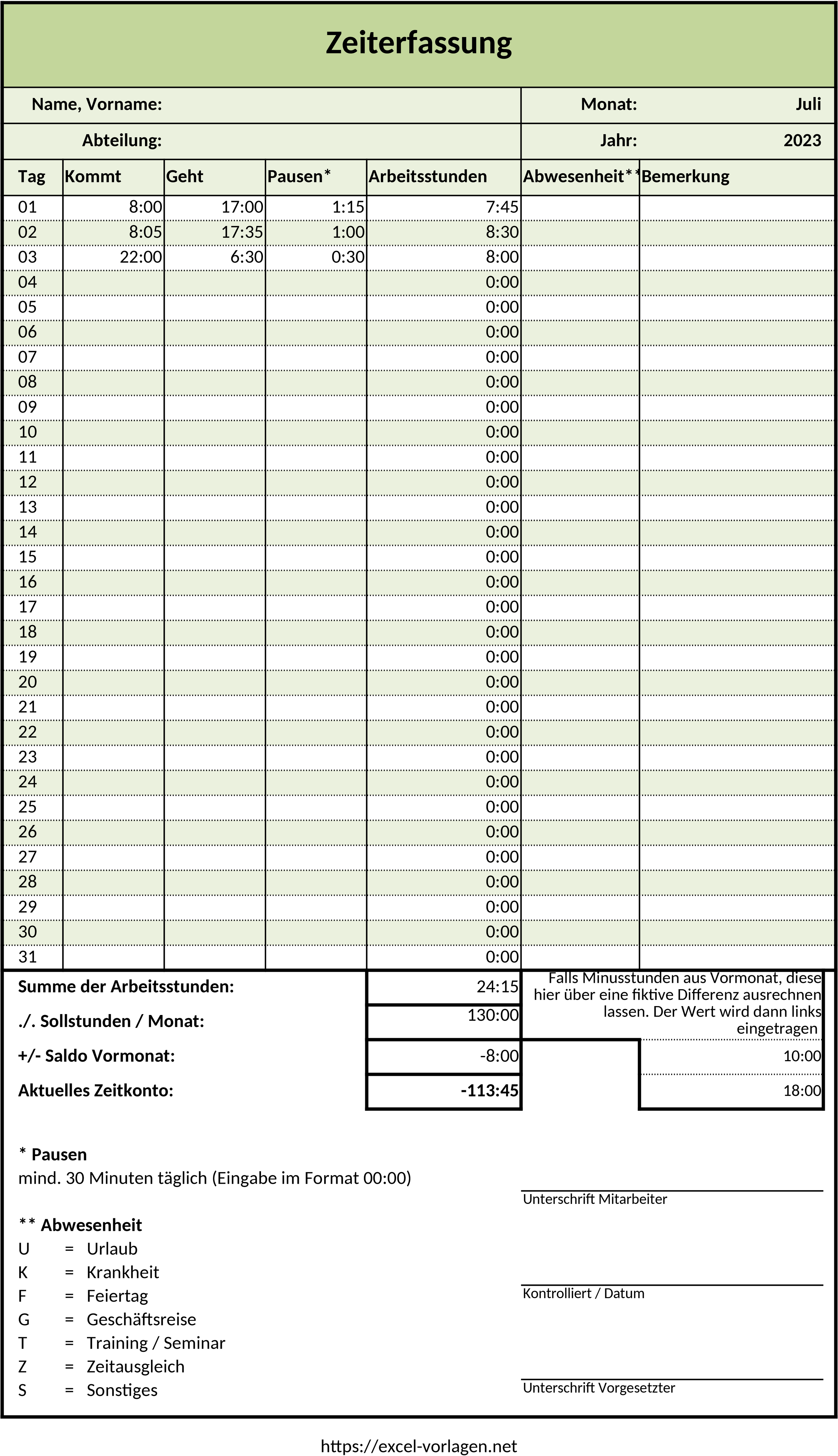 Excel-Zeiterfassungsvorlage für Projektmanagement