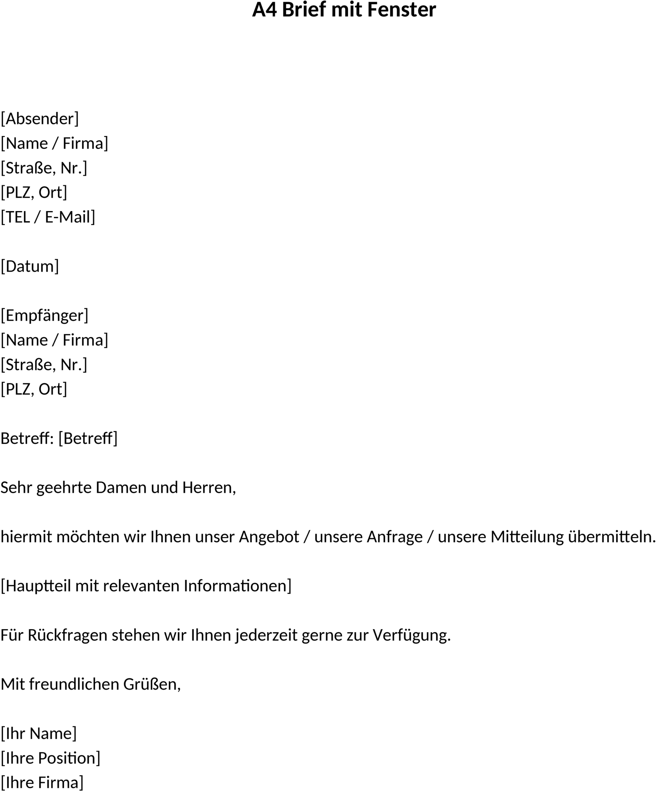 A4 Brief mit Fenster Word-Datei