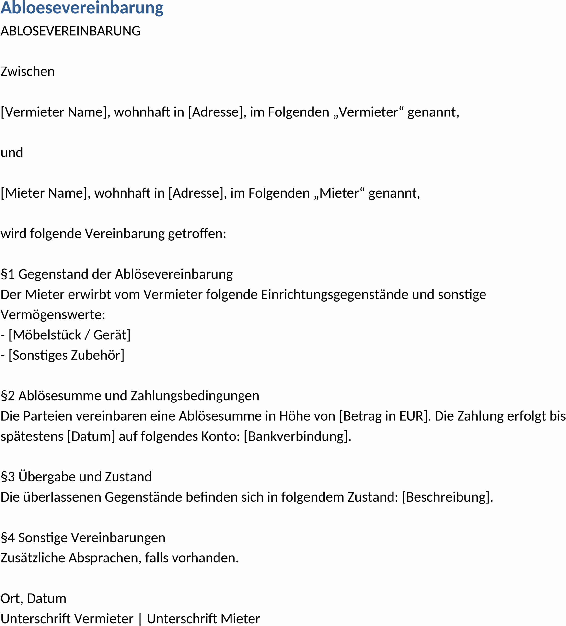 Abloesevereinbarung Word Vorlage
