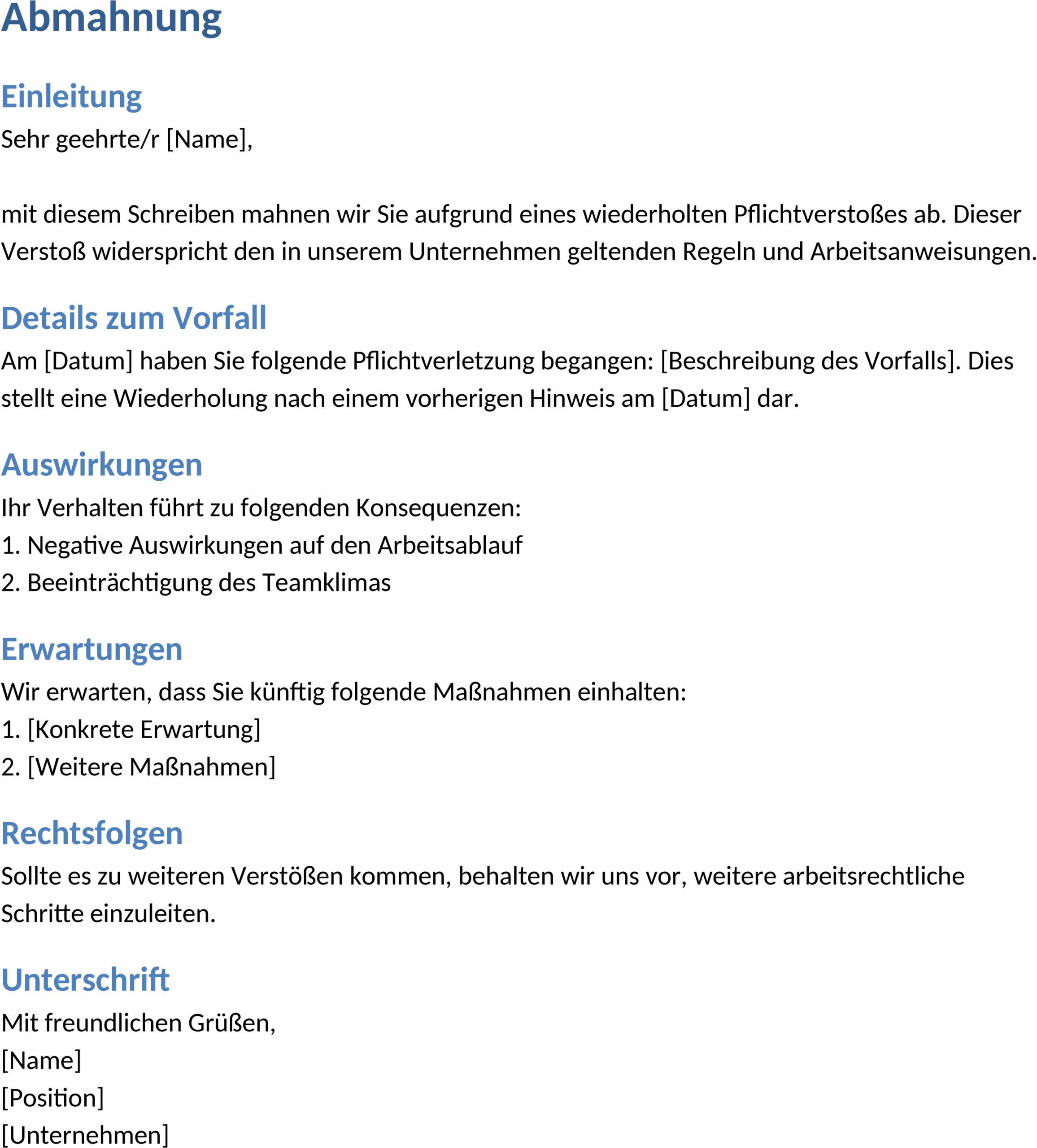 Word-Vorlage Abmahnung: Strukturierte Unterstützung bei Mitarbeiterverwarnungen