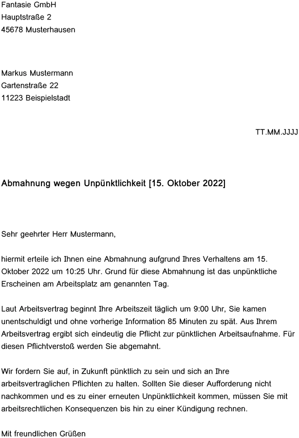 abmahnung-wegen-unpuenktlichkeit-vorlage