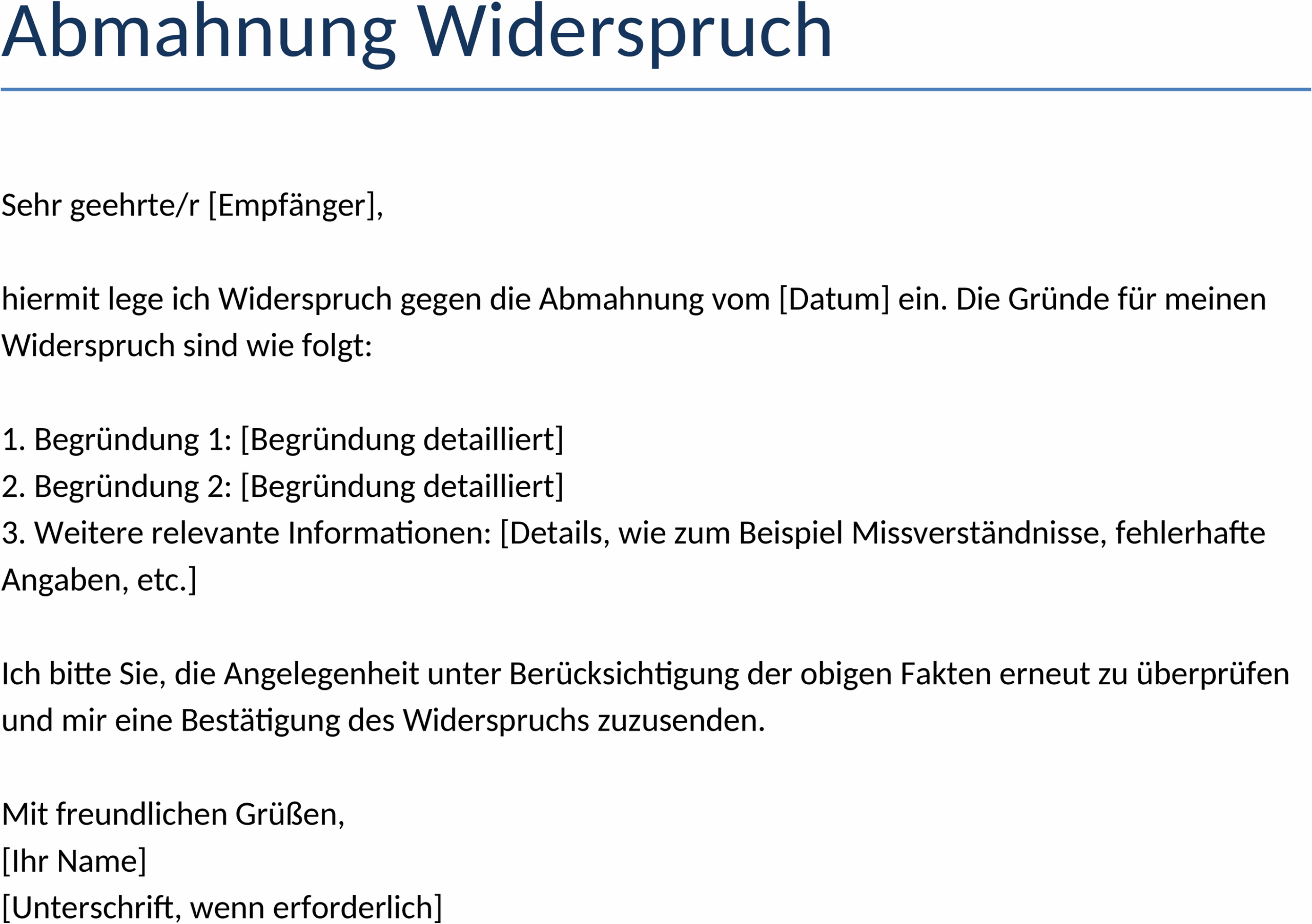 Abmahnung Widerspruch Vorlage Word-Datei