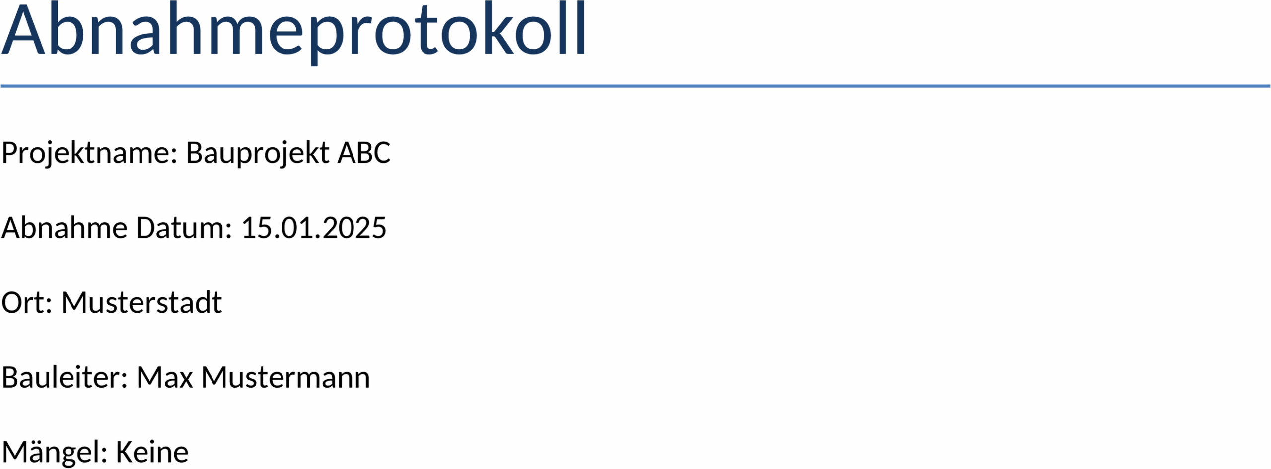 Abnahmeprotokoll Word Vorlage