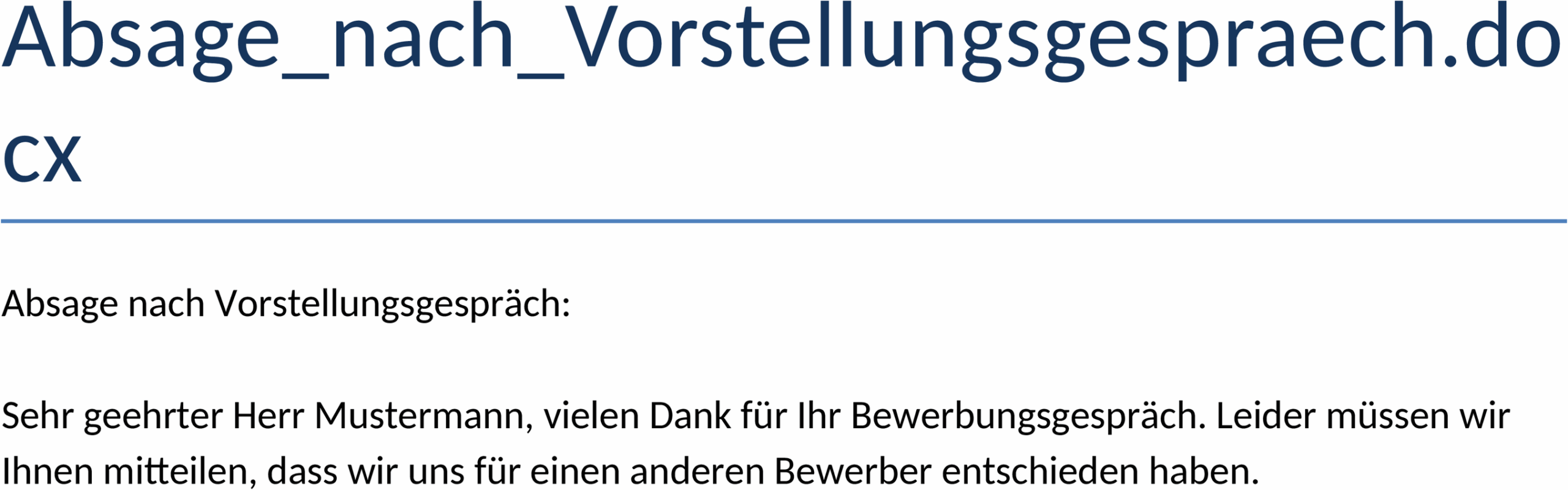 Word-Dokument Absage nach Vorstellungsgespraech
