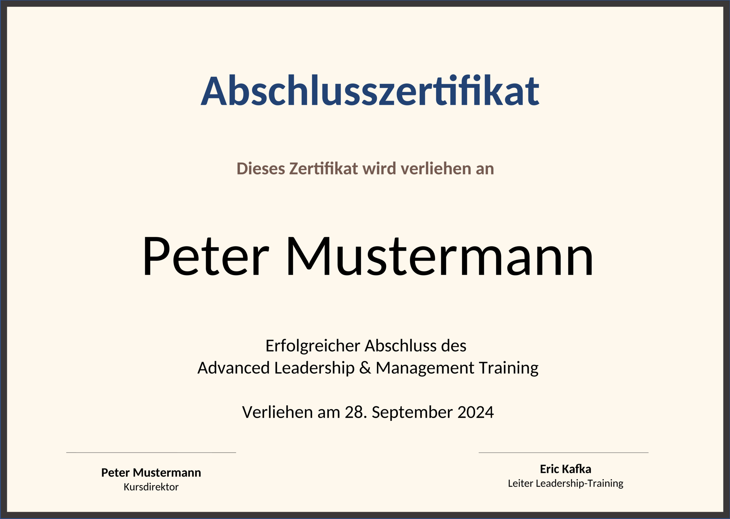 Abschlusszertifikat Vorlage in Word Format