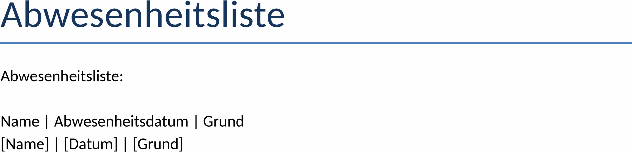 Abwesenheitsliste Word