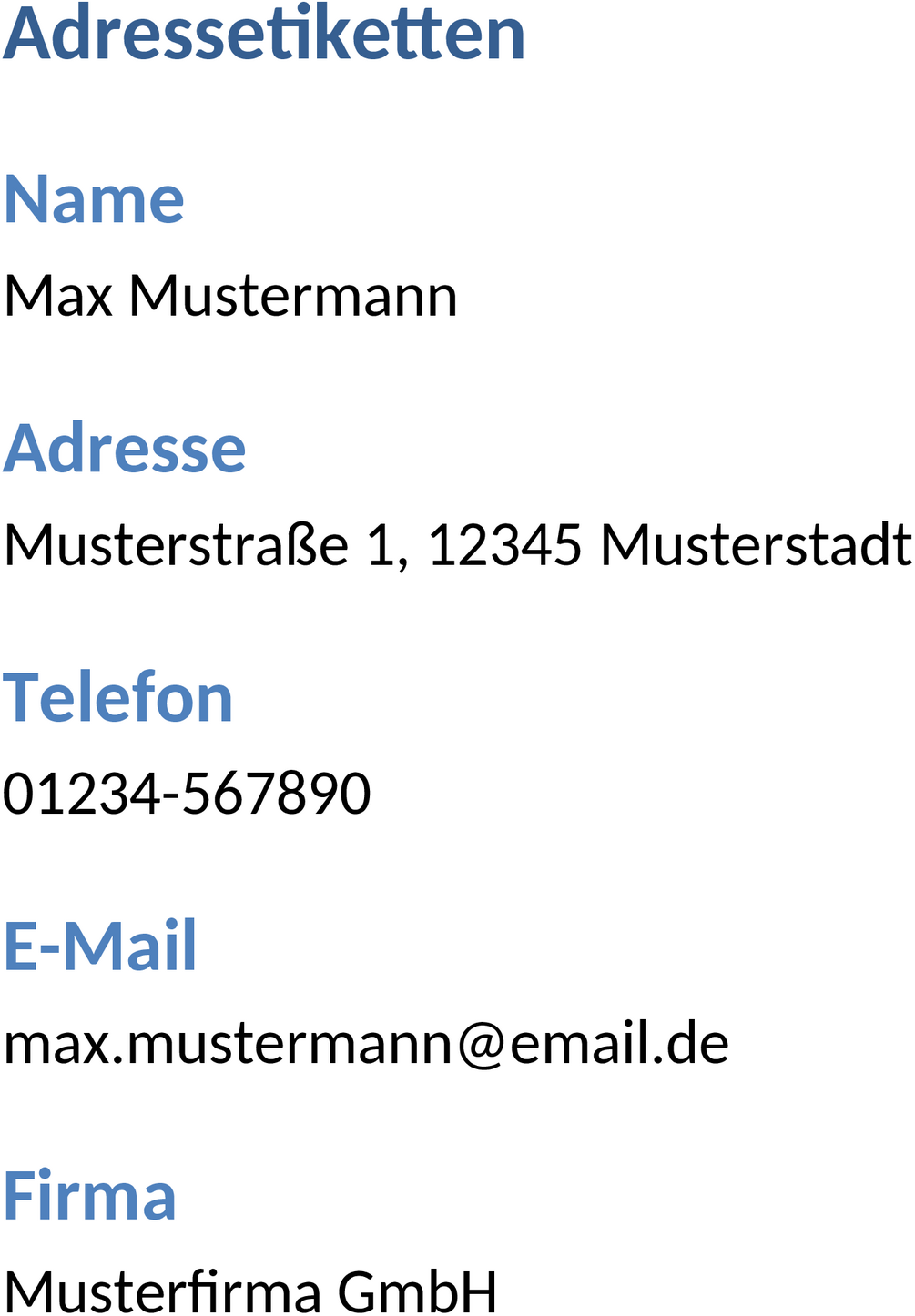 Adressetiketten Word-Datei