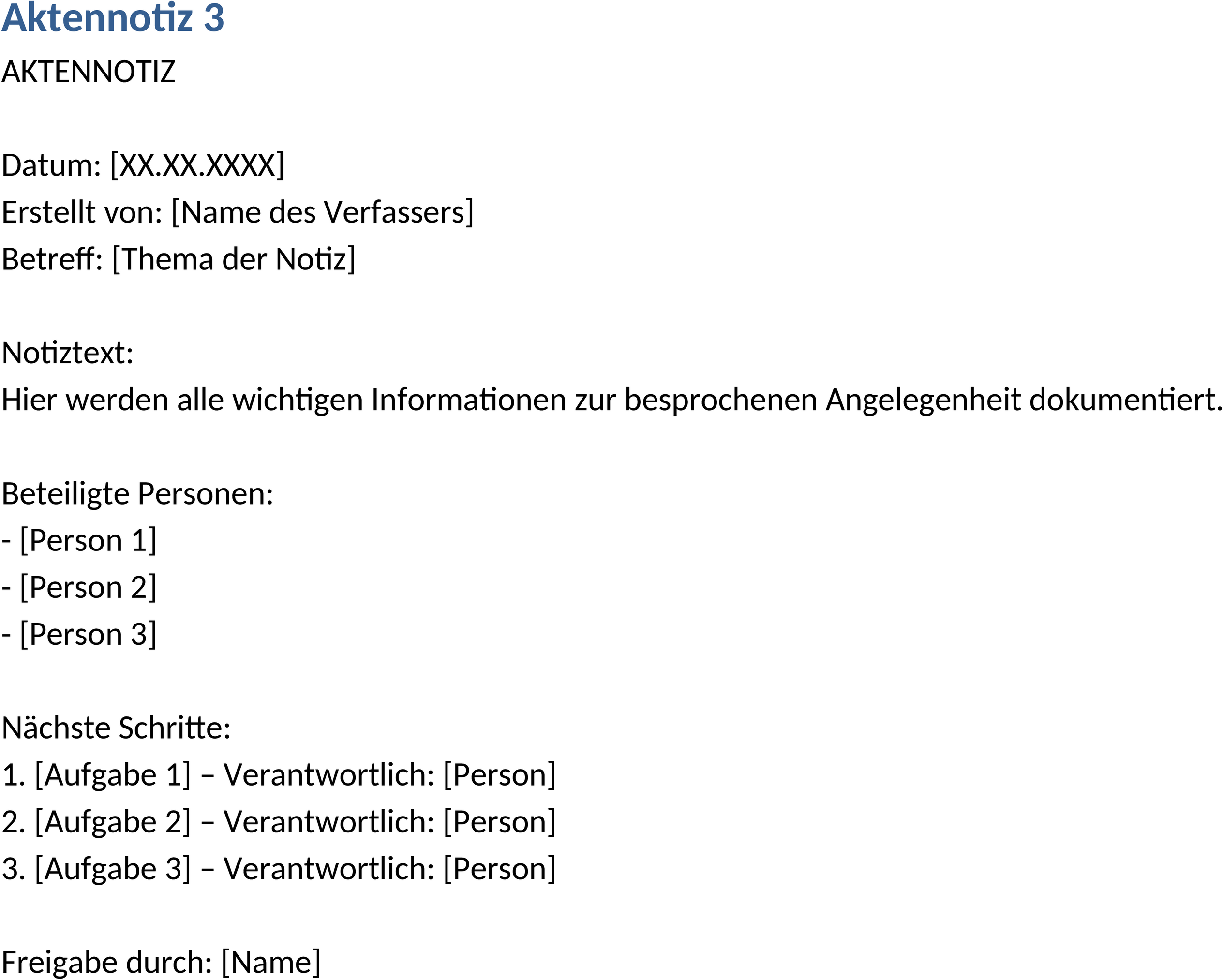 Aktennotiz Word-Dokument Vorlage