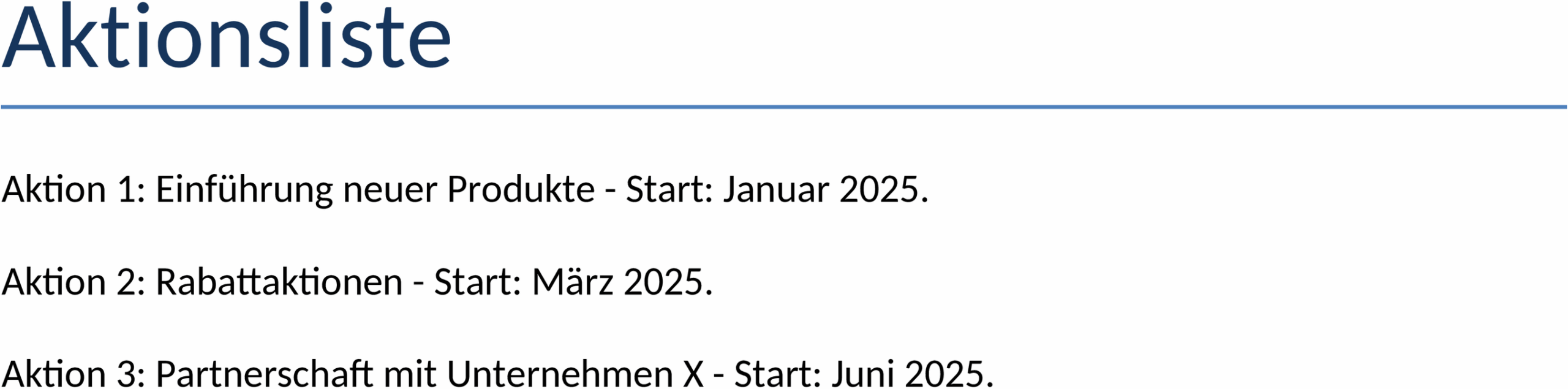 Aktionsliste Word-Dokument