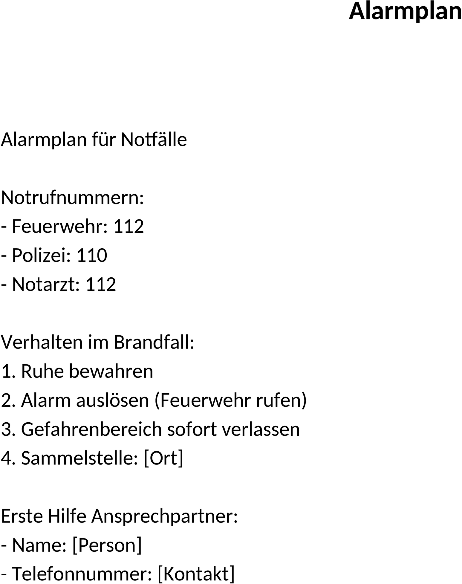 Alarmplan-Word-Vorlage
