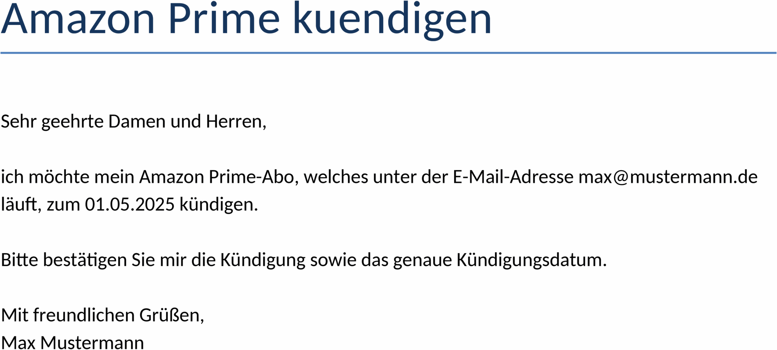 Amazon Prime Kündigungsvorlage Word