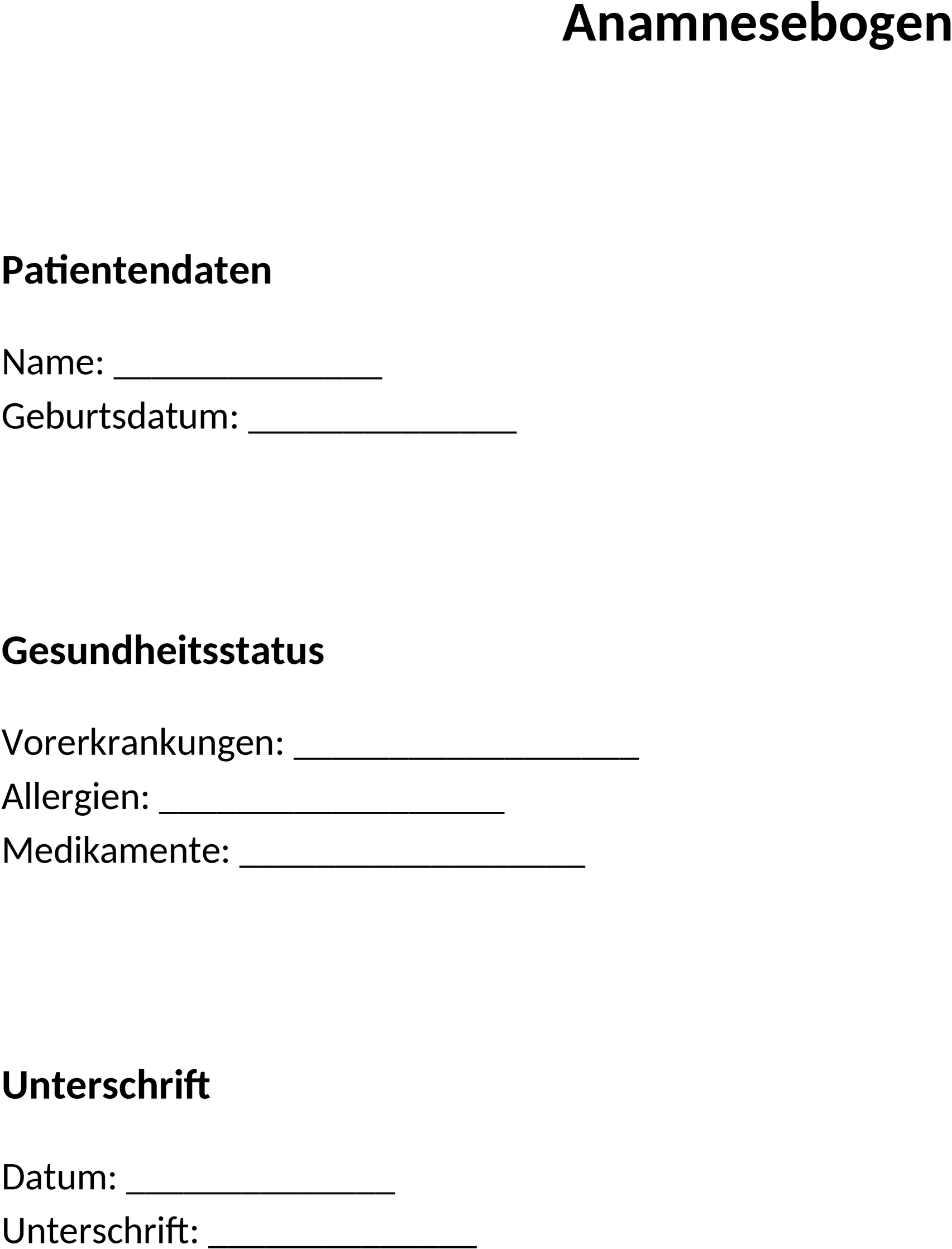 Word-Vorlage Anamnesebogen
