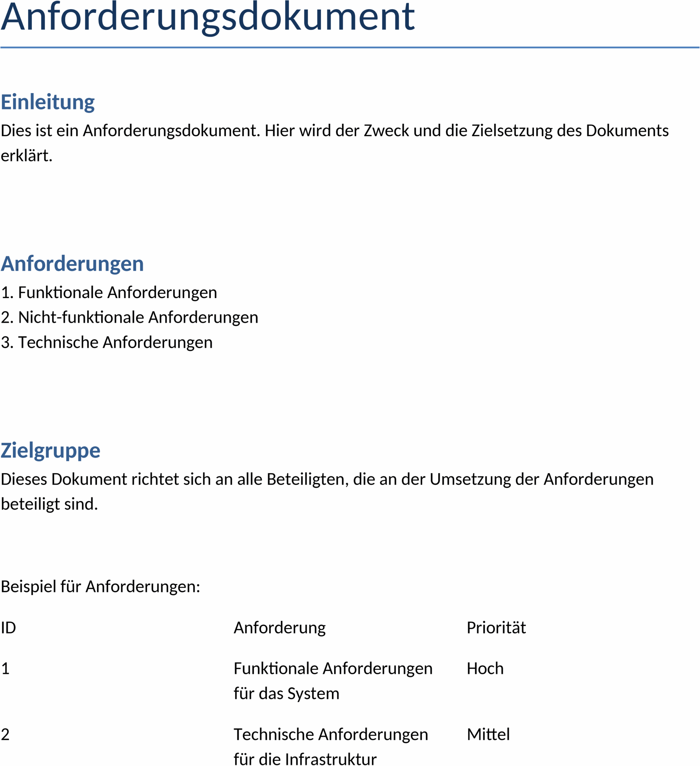 Anforderungsdokument Word-Vorlage