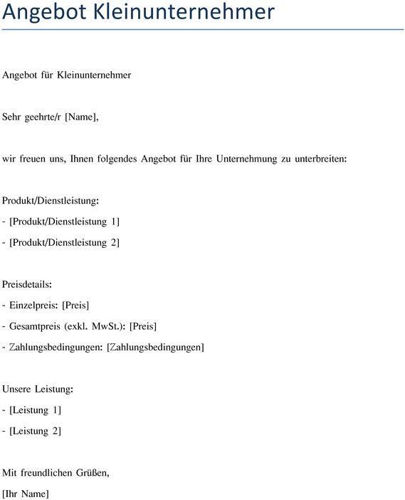 angebot-fuer-kleinunternehmer-vorlage