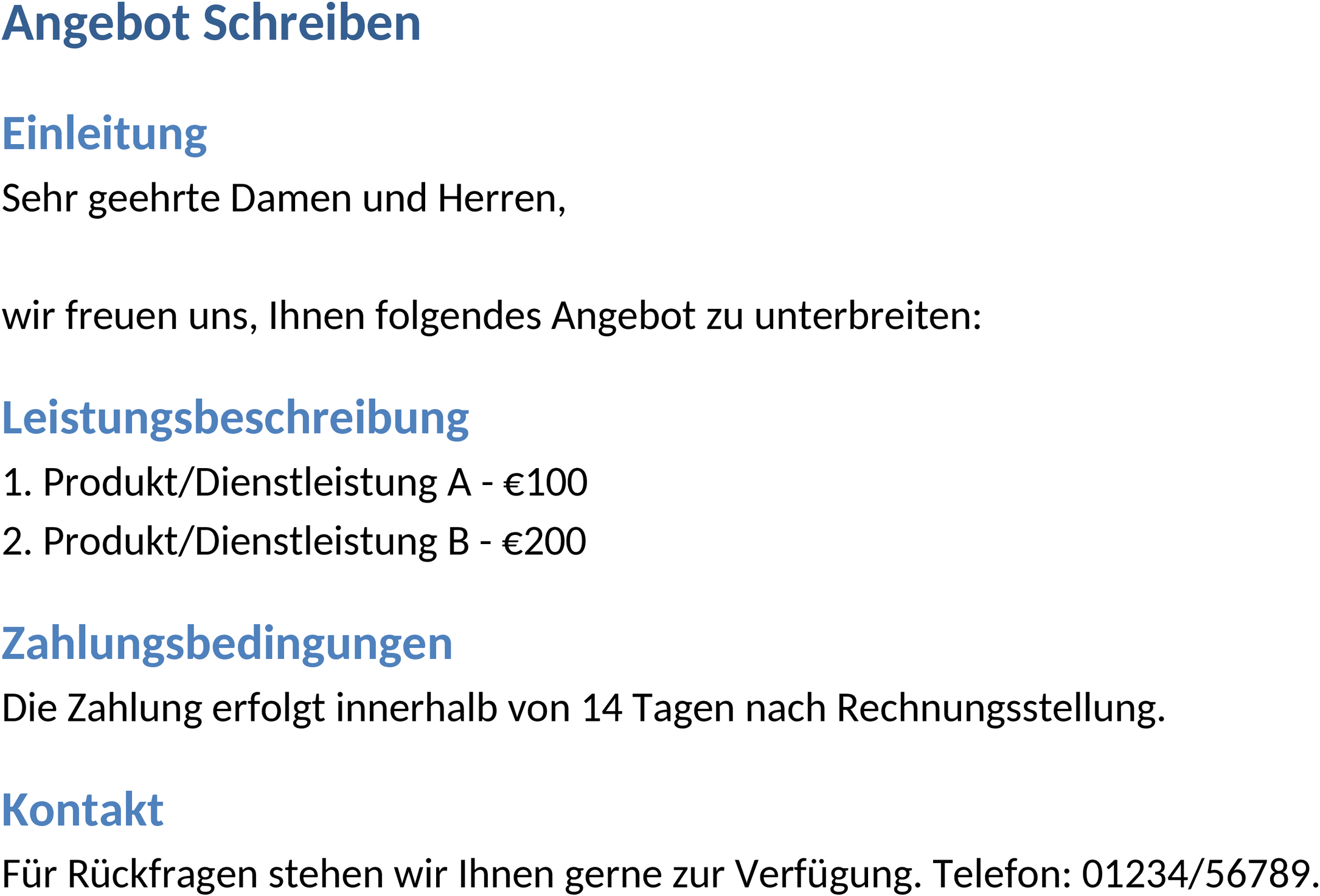 Word-Vorlage Angebot Schreiben