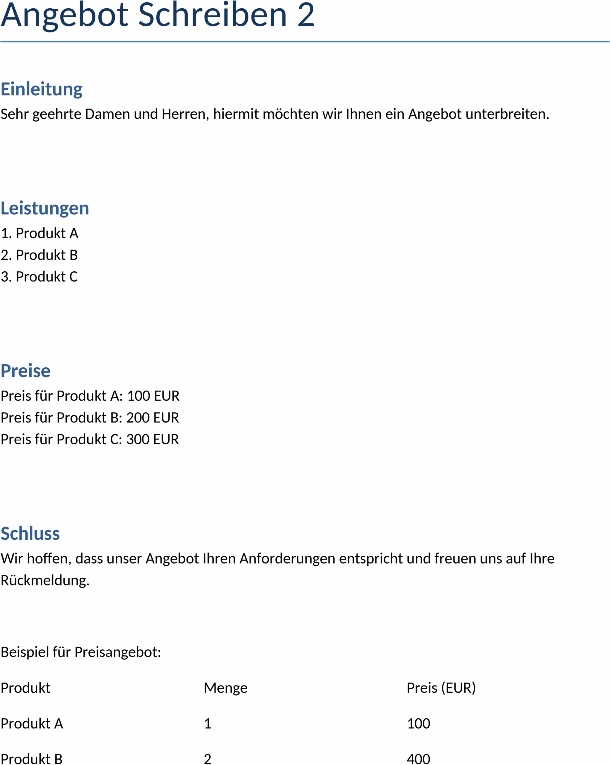 Word-Vorlage für Angebotsdokumente