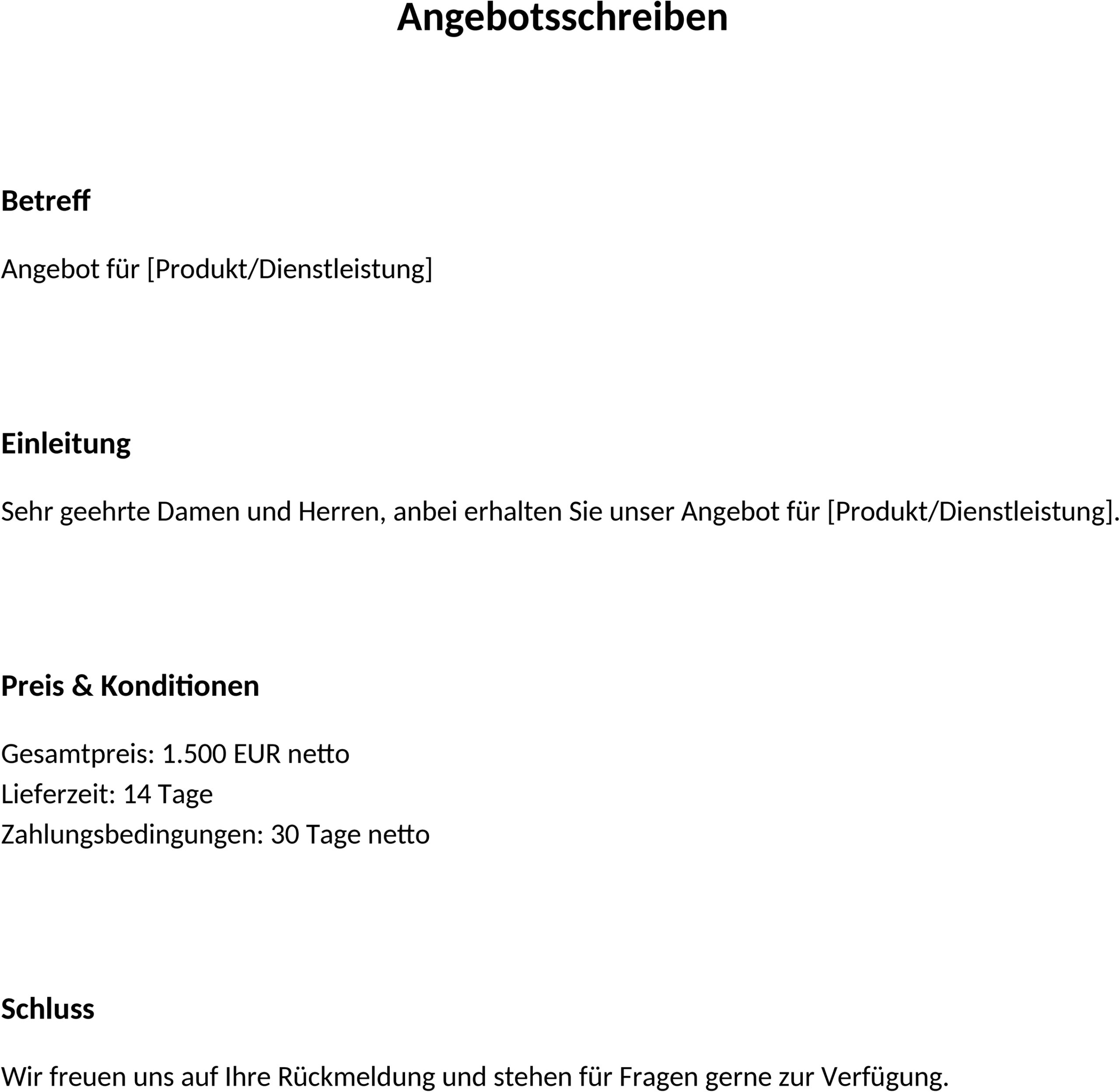Angebotsschreiben Word-Vorlage – Geschäftsvorlagen