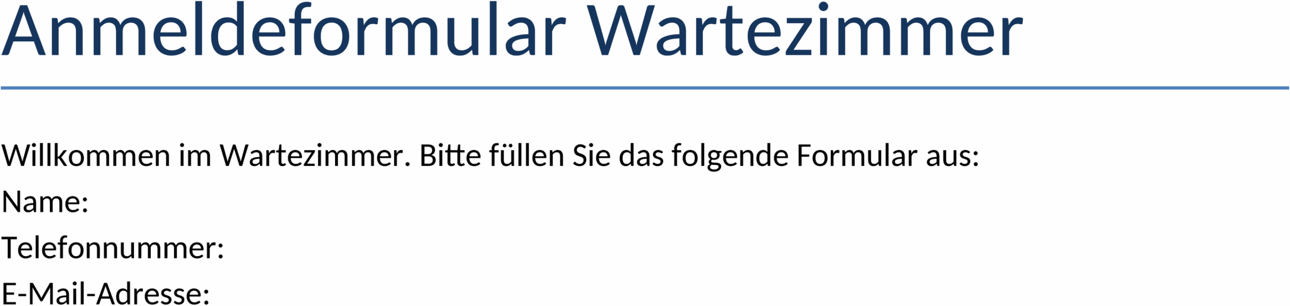 Anmeldeformular für das Wartezimmer in Word