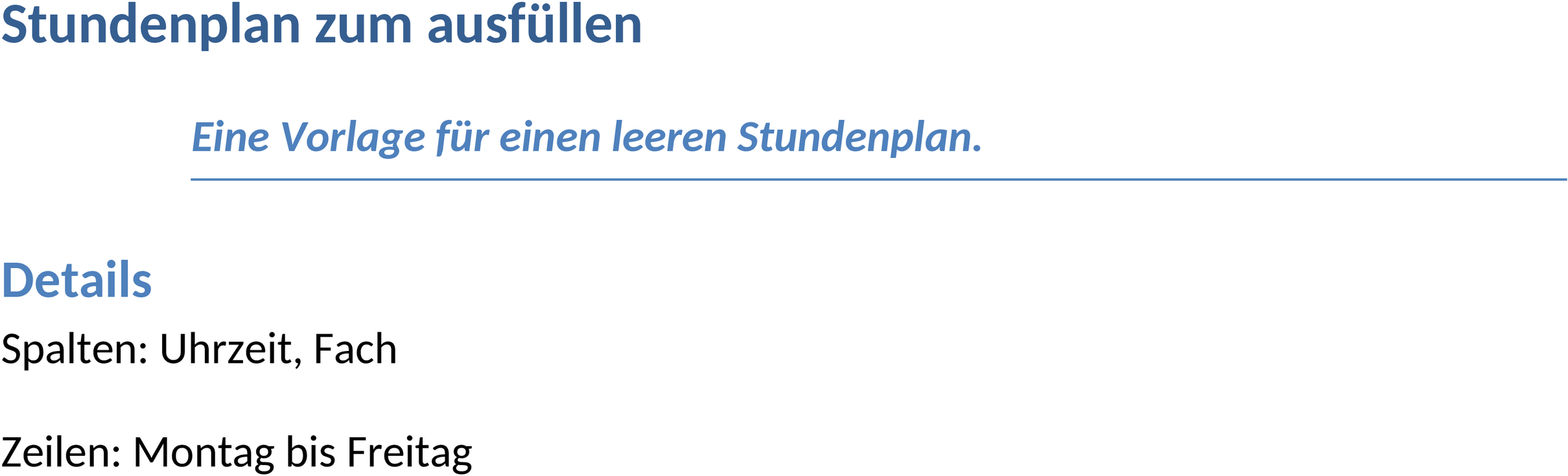 Anpassbarer Word-Stundenplan zum Ausfüllen