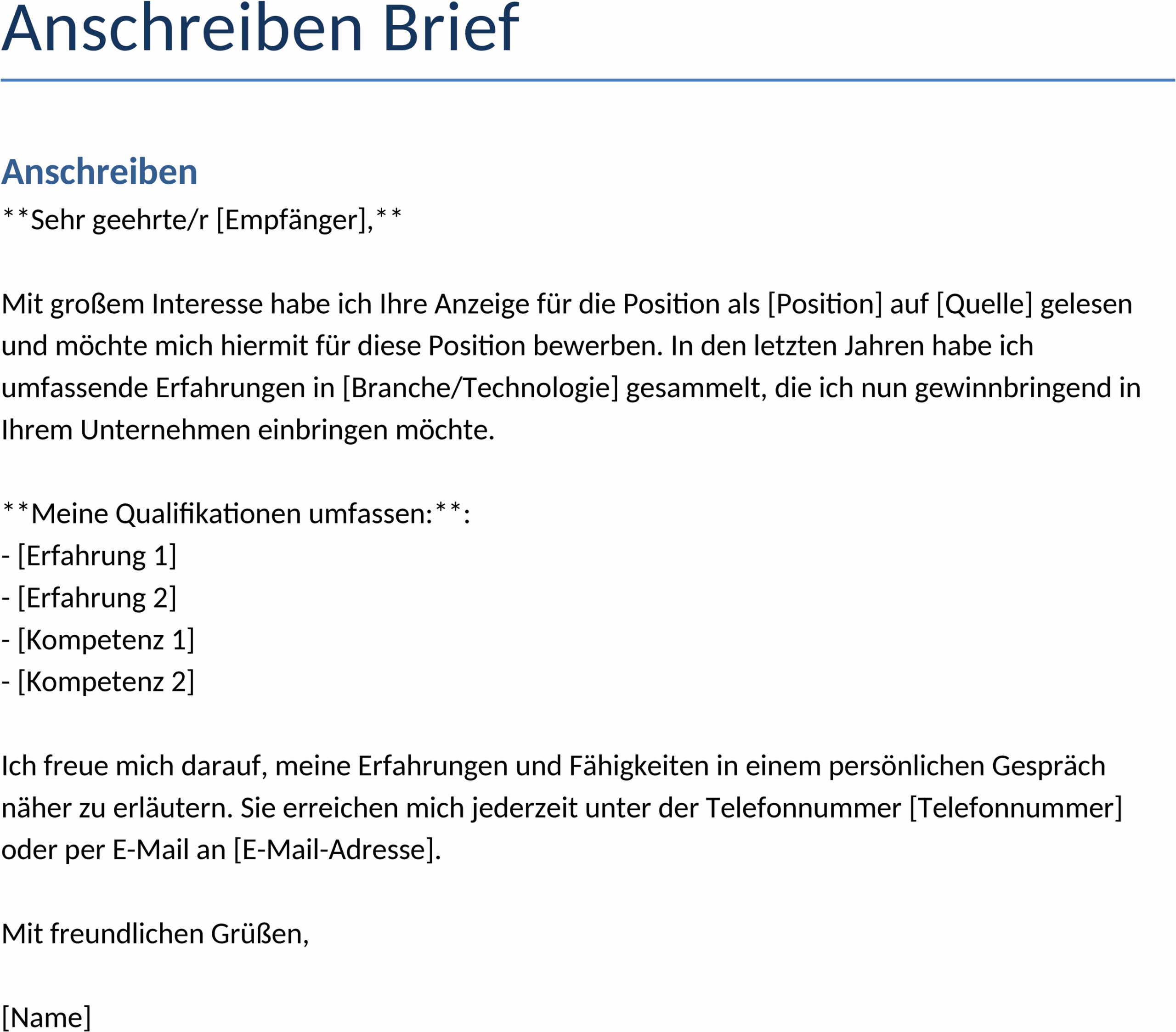 Anschreiben Brief Word-Vorlage