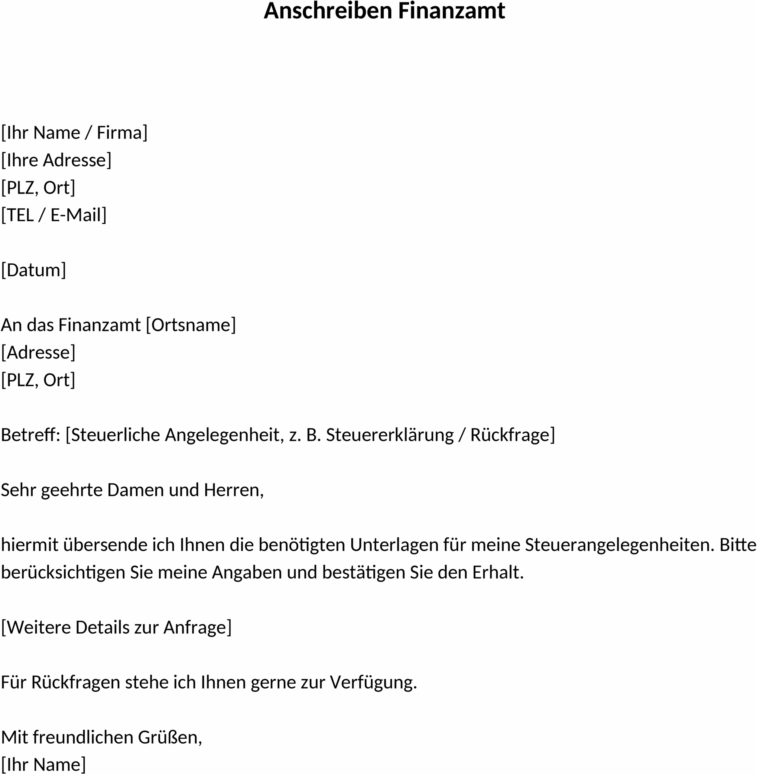 Anschreiben Finanzamt als Word-Dokument
