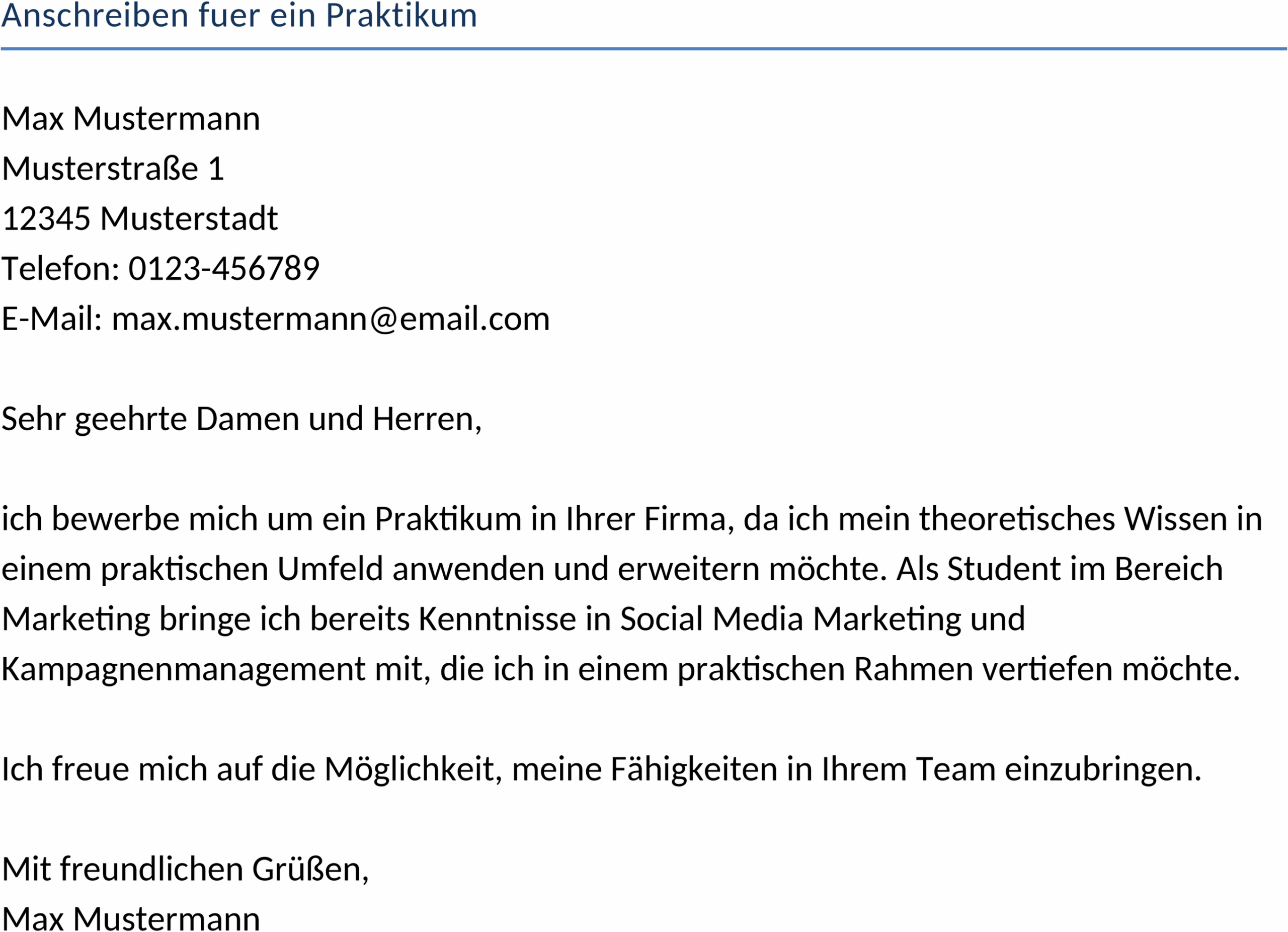 Anschreiben für ein Praktikum: Word-Vorlage
