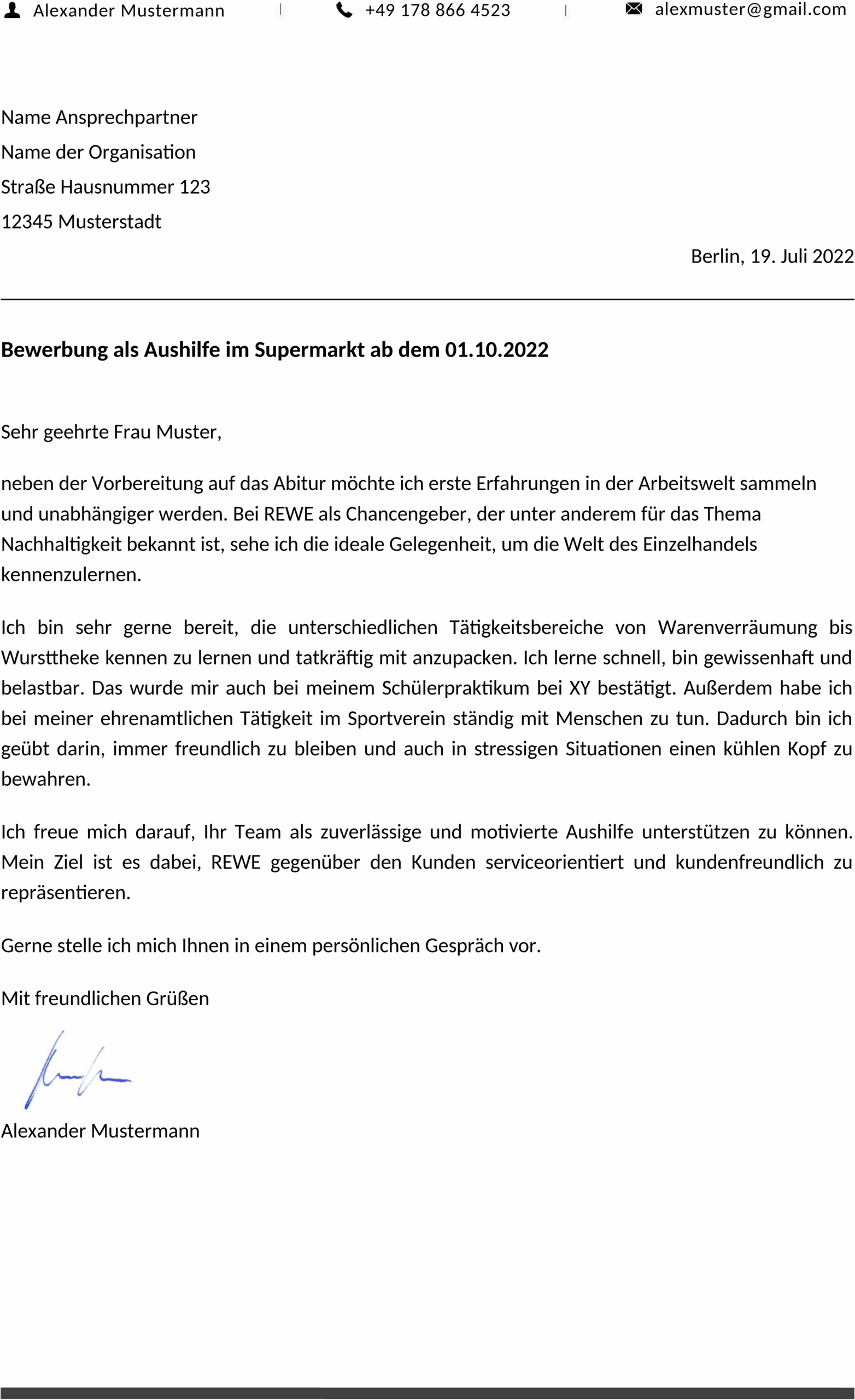 Word-Vorlage Anschreiben Nebenjob