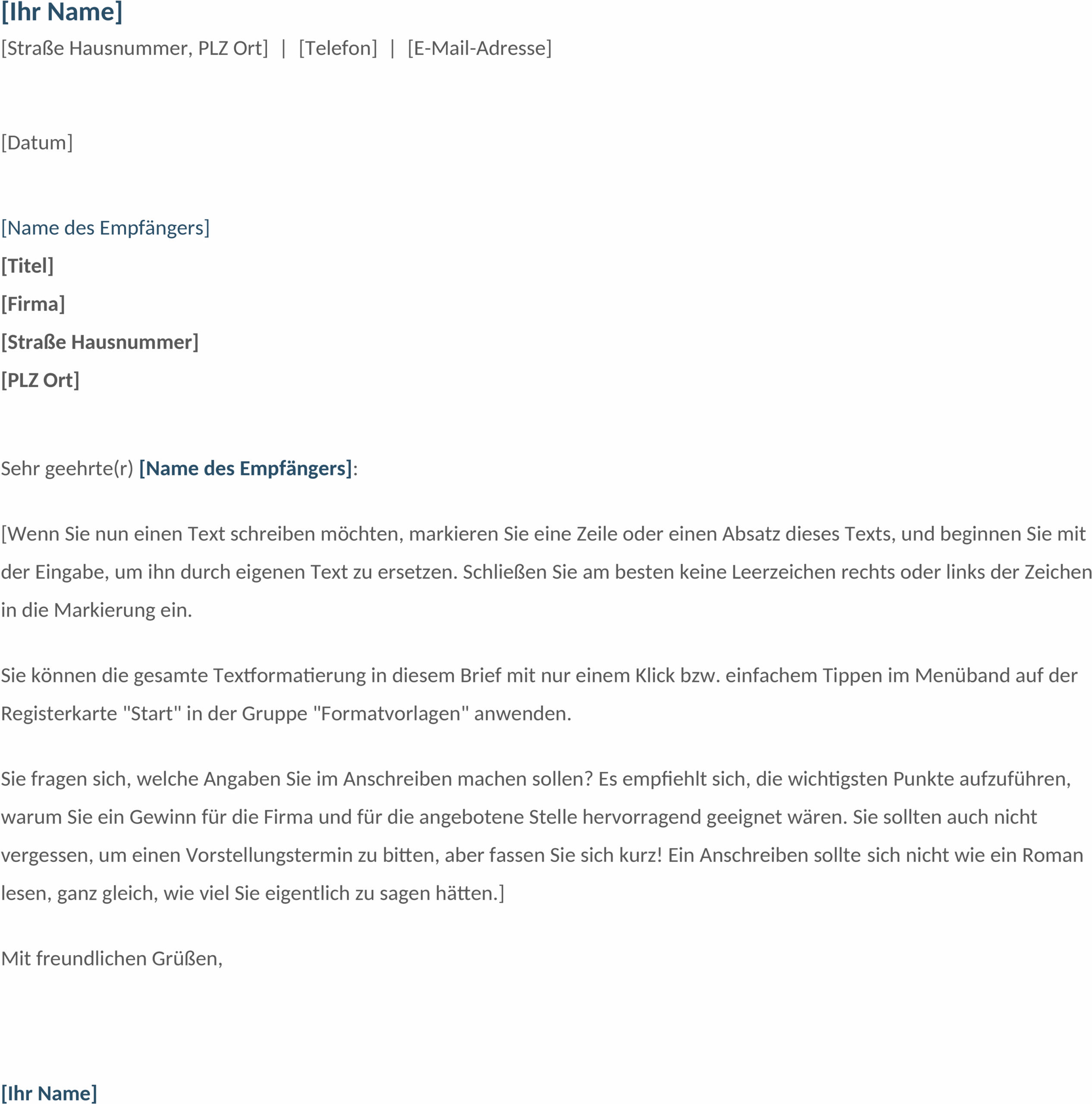 Word-Template für Praktikumsbewerbung