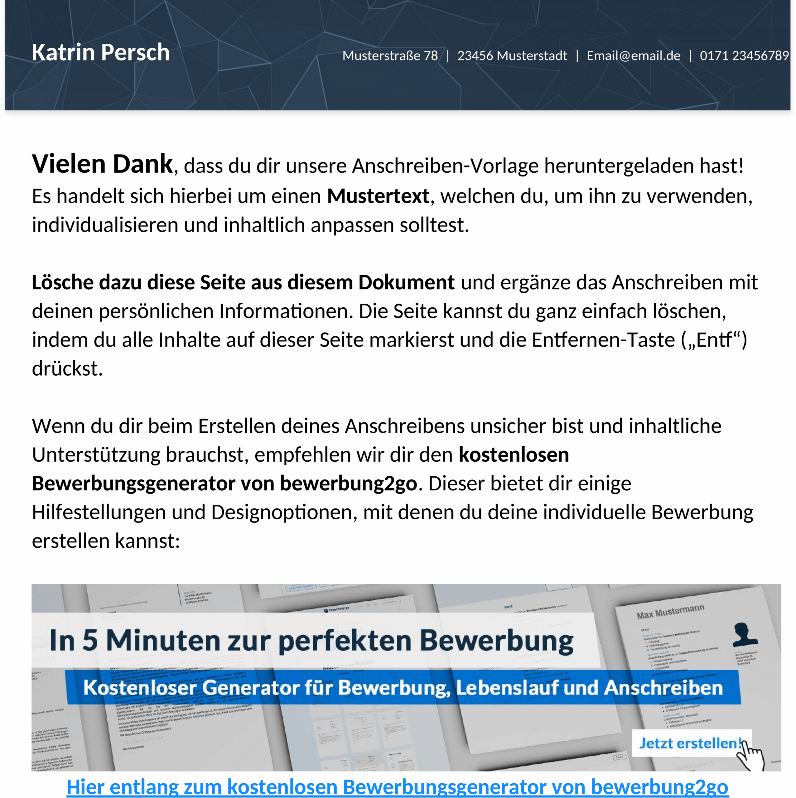 Word Vorlage für Bewerbungsschreiben